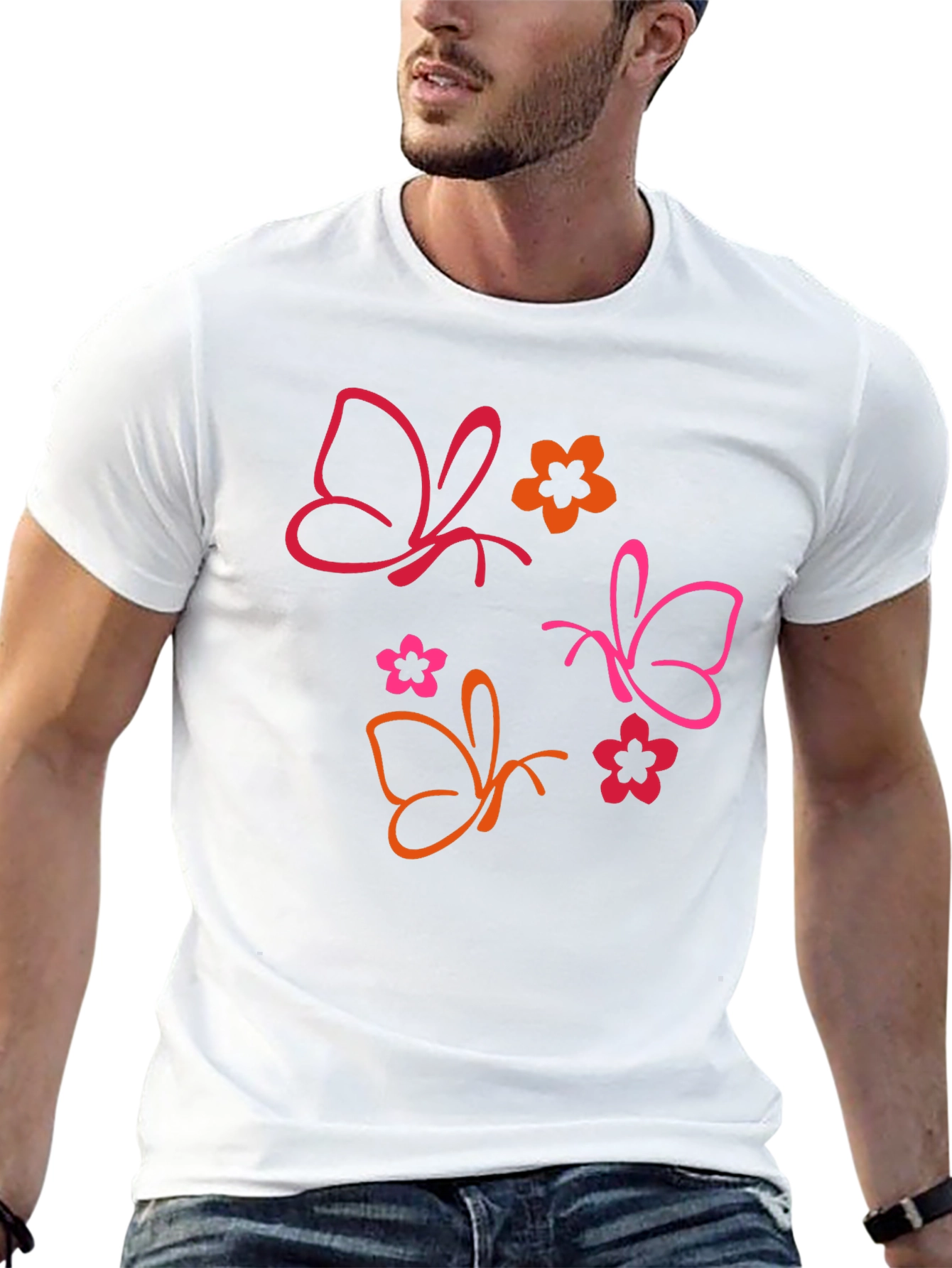 Butterfly & Floral Graphic Black T-Shirt