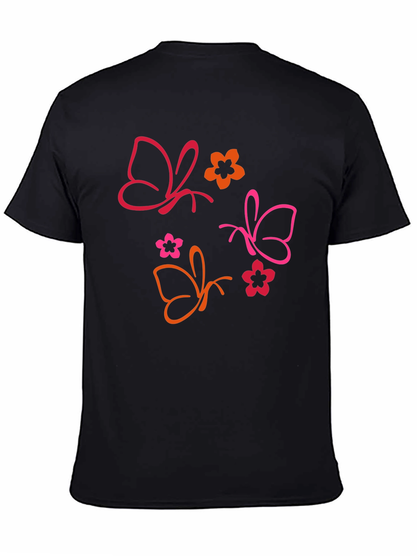 Butterfly & Floral Graphic Black T-Shirt