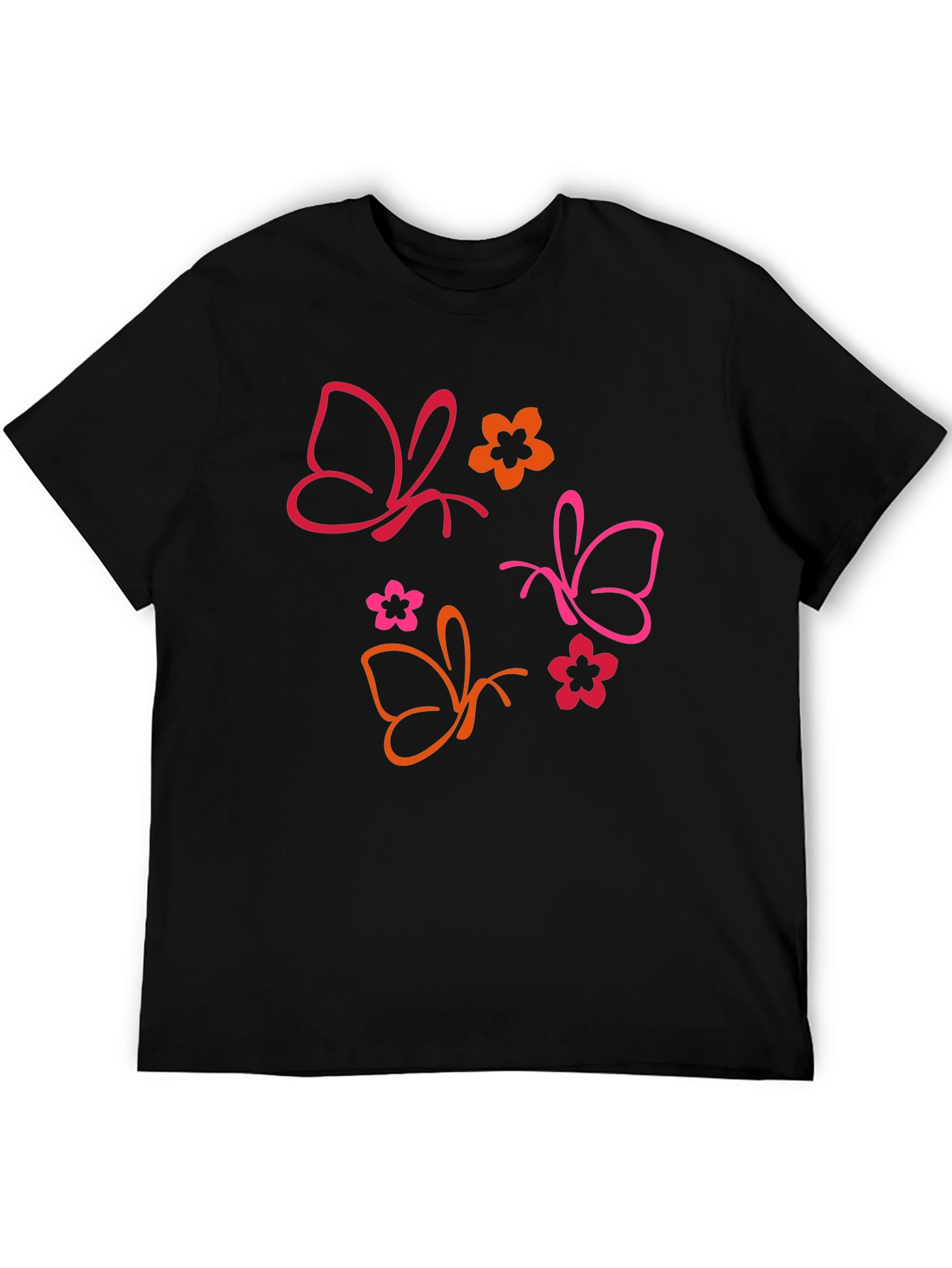 Butterfly & Floral Graphic Black T-Shirt