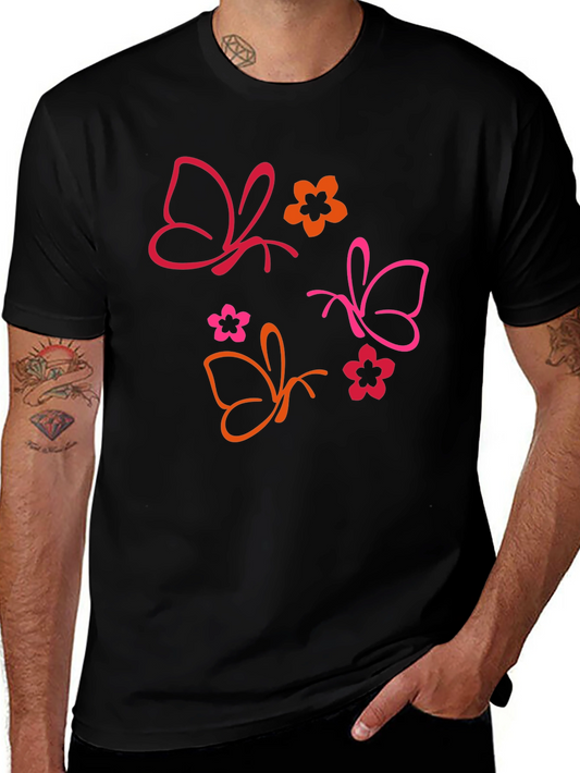 Butterfly & Floral Graphic Black T-Shirt