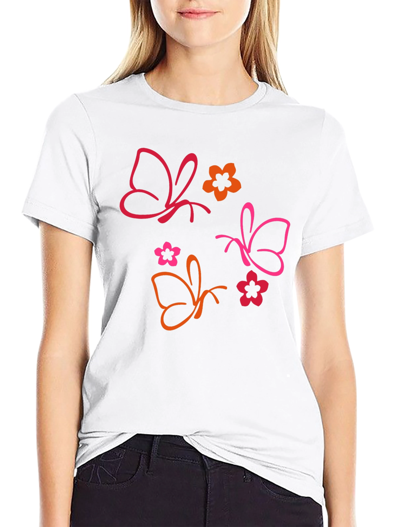 Butterfly & Floral Graphic Black T-Shirt