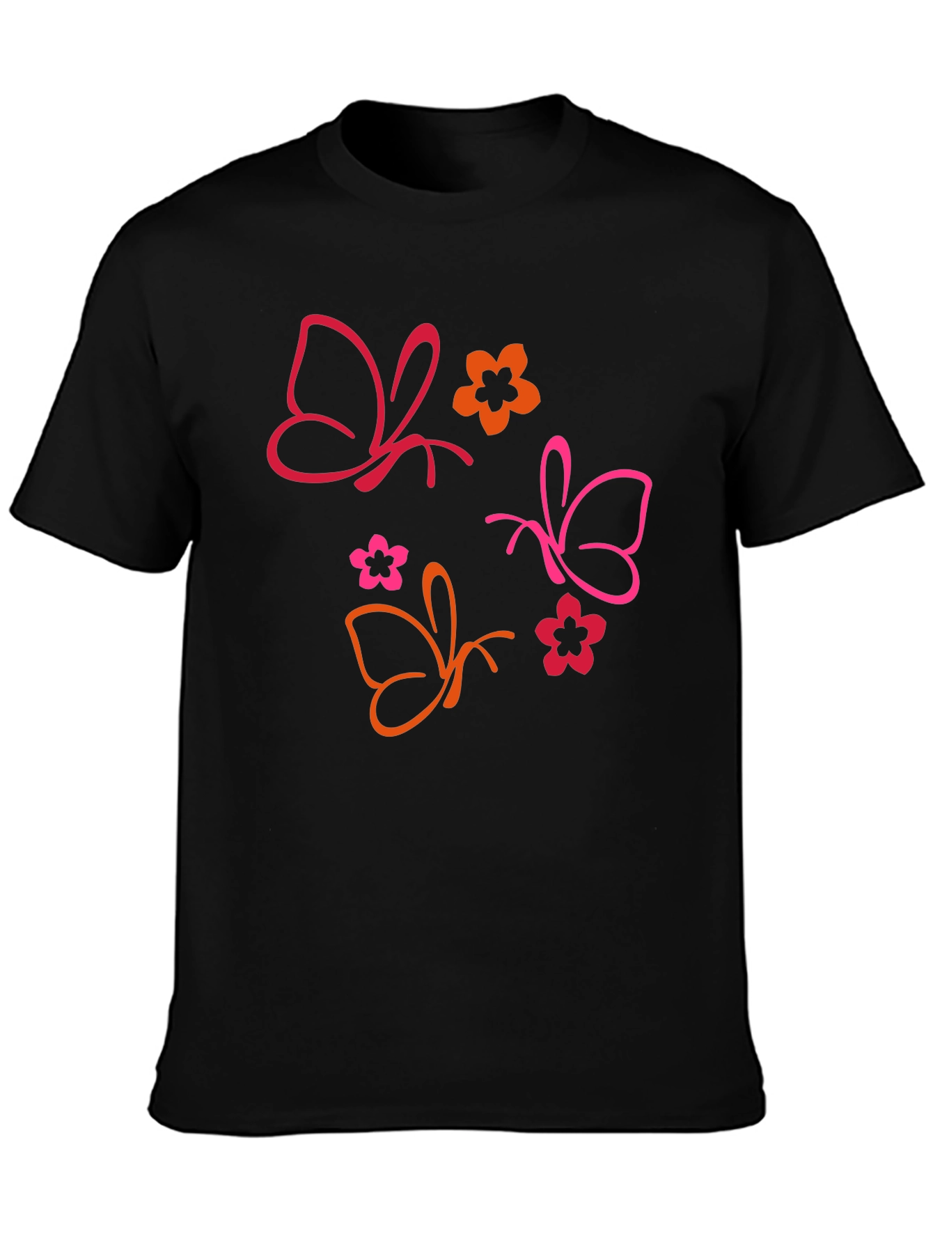 Butterfly & Floral Graphic Black T-Shirt