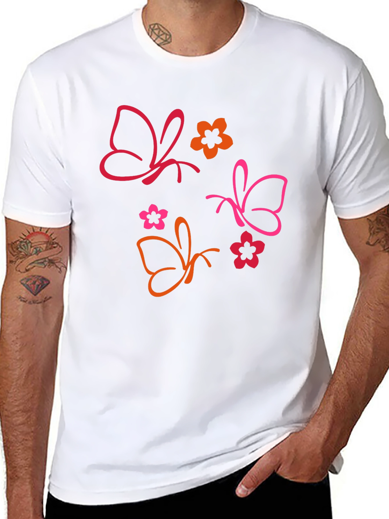 Butterfly & Floral Graphic Black T-Shirt