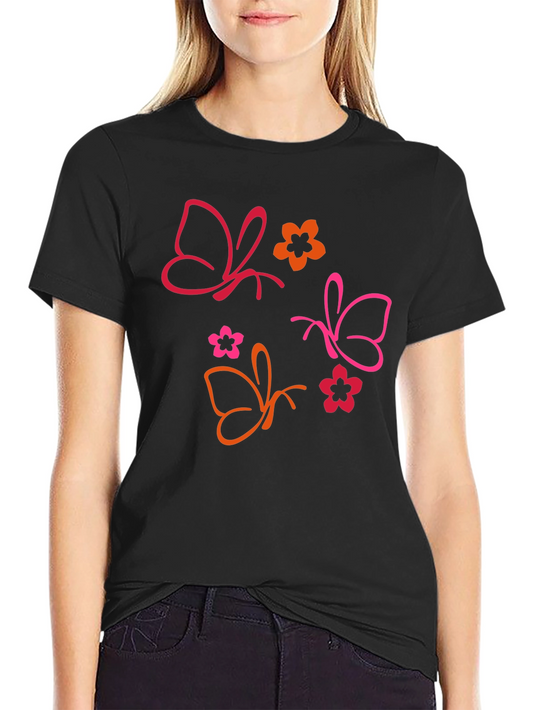 Butterfly & Floral Graphic Black T-Shirt