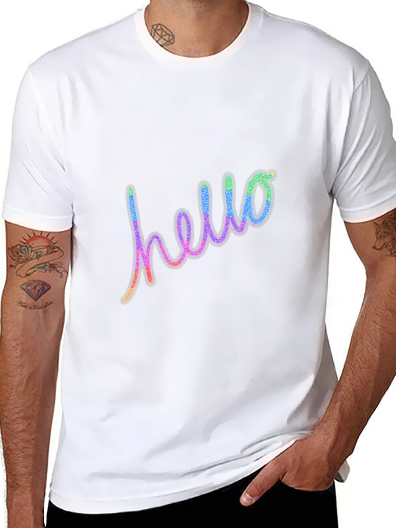 Hello Graphic Tee - Casual Cotton Blend T-Shirt