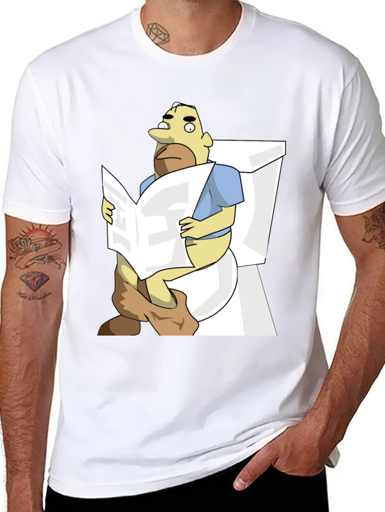 Humorous Cartoon Man on Toilet T-Shirt