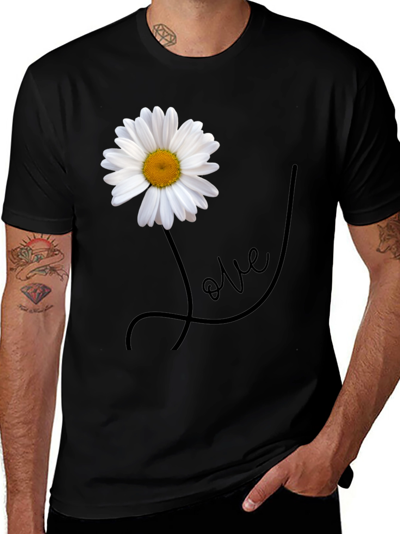 Daisy Love Graphic Tee - Stylish Mens Black T-Shirt