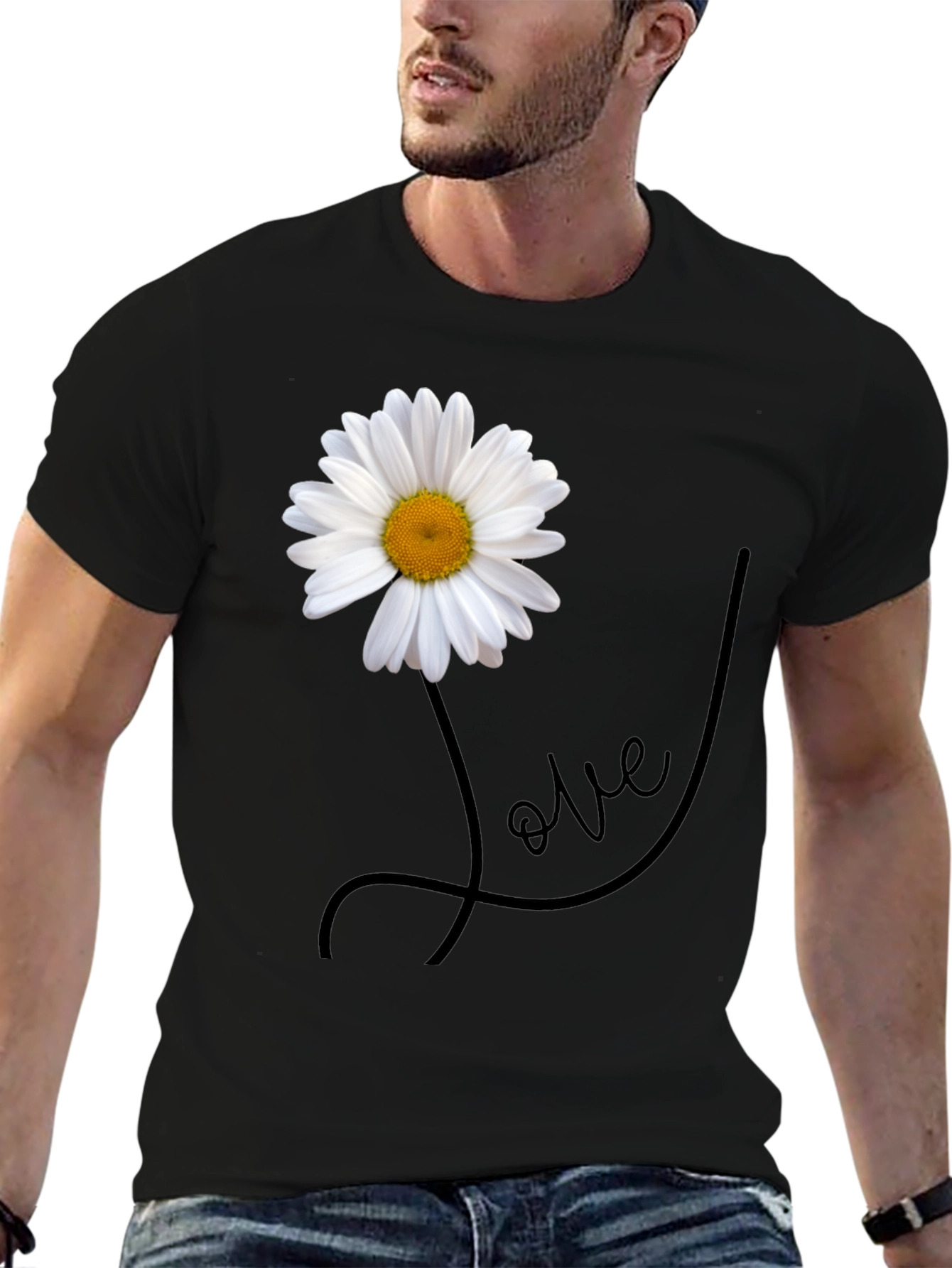 Daisy Love Graphic Tee - Stylish Mens Black T-Shirt