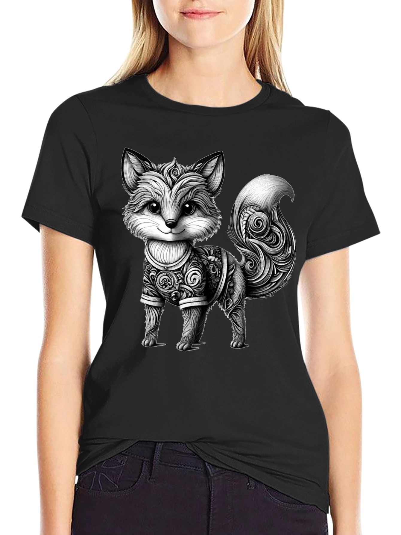 Cute Fox Graphic Tee - Stylish Black Shirt