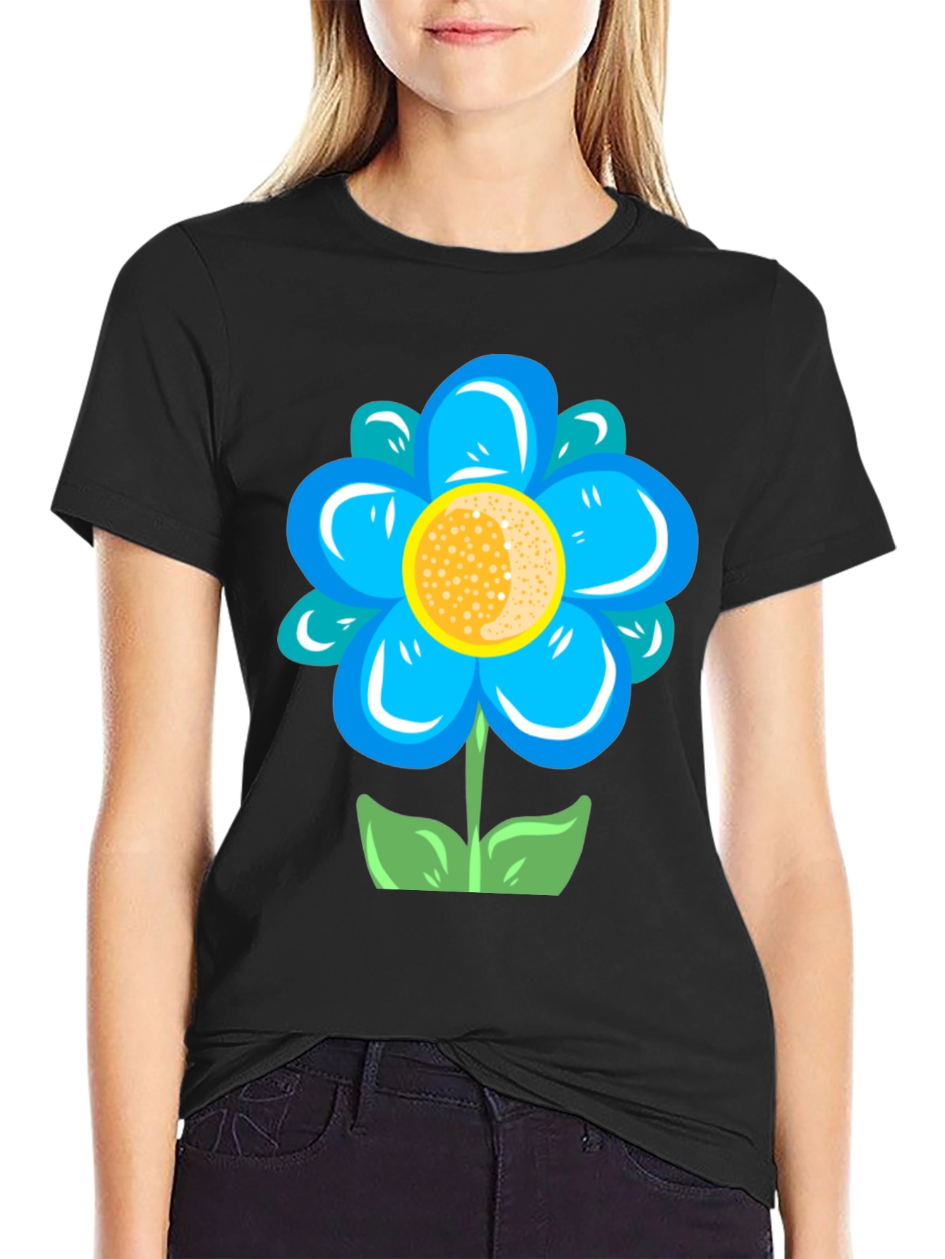 Blue Flower Graphic Tee - Stylish Casual Comfort