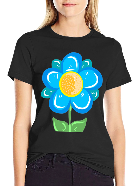 Blue Flower Graphic Tee - Stylish Casual Comfort