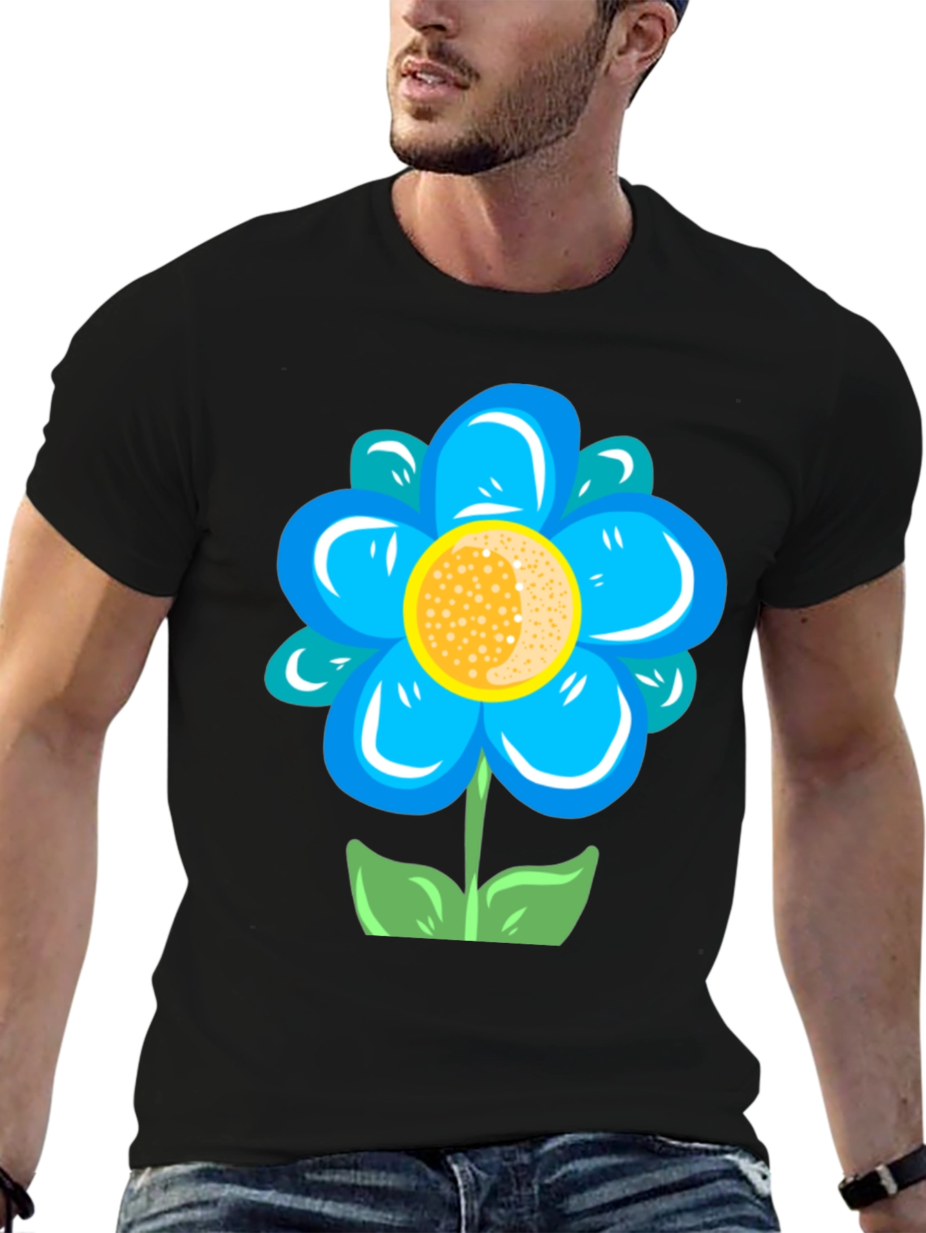 Blue Flower Graphic Tee - Stylish Casual Comfort