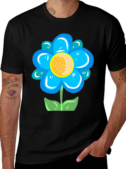 Blue Flower Graphic Tee - Stylish Casual Comfort