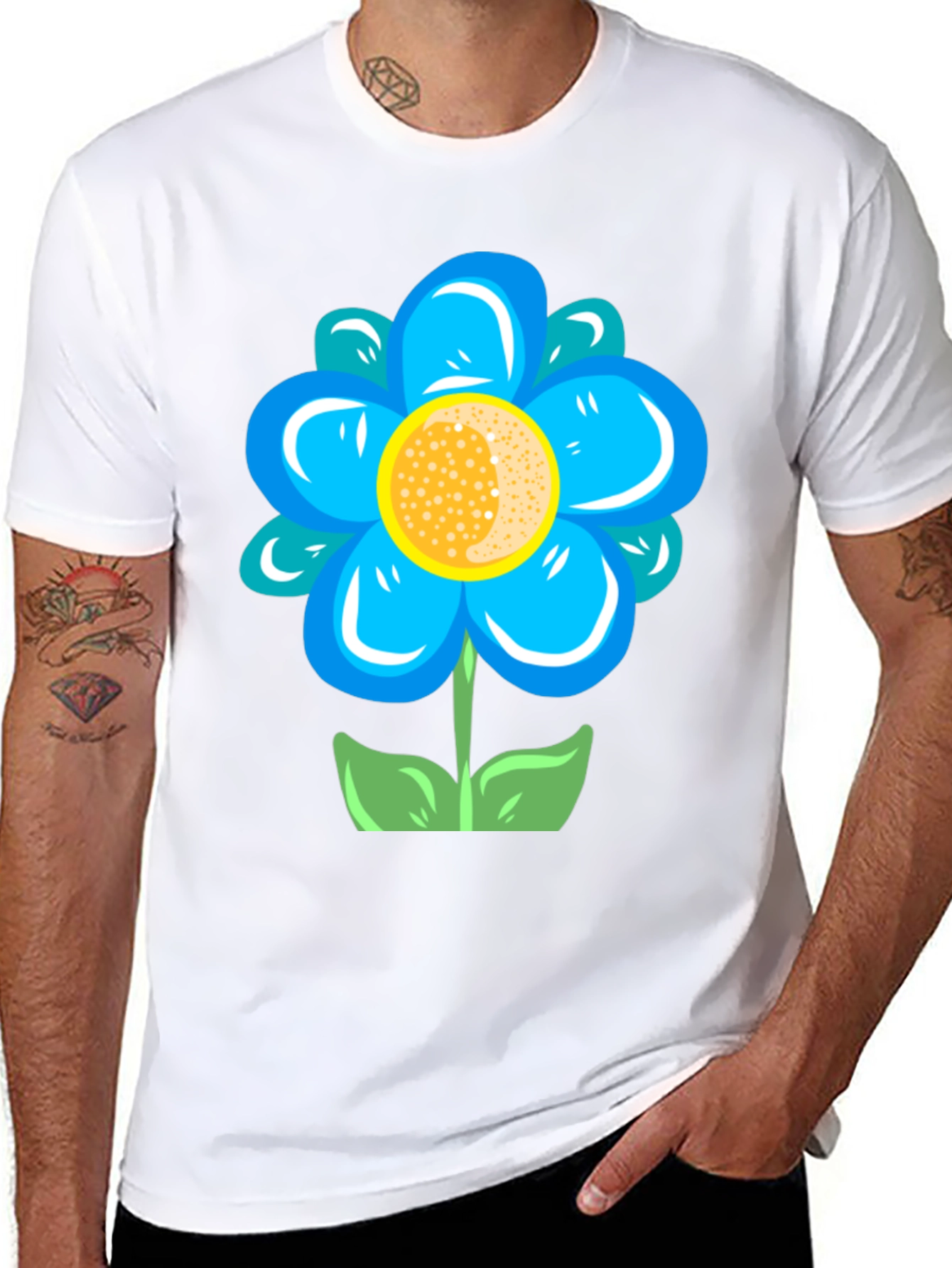 Blue Flower Graphic Tee - Stylish Casual Comfort