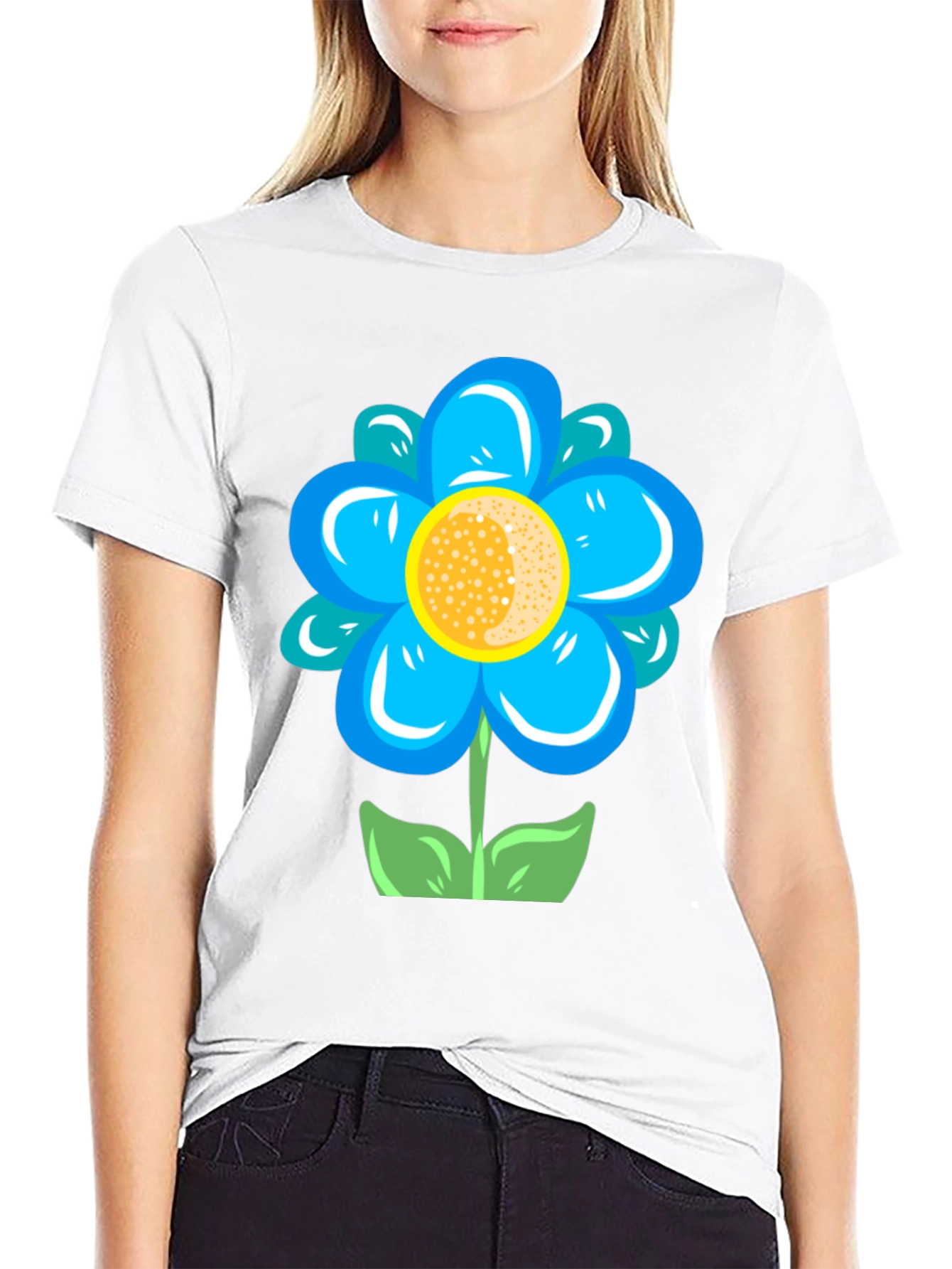 Blue Flower Graphic Tee - Stylish Casual Comfort