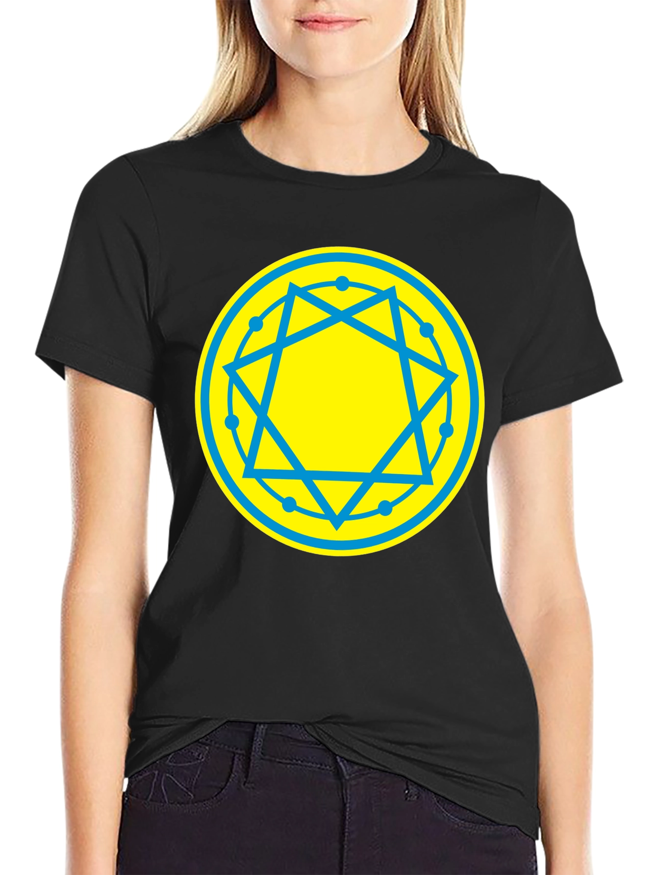 Geometric Symbol Tee - Black Cotton Blend T-Shirt