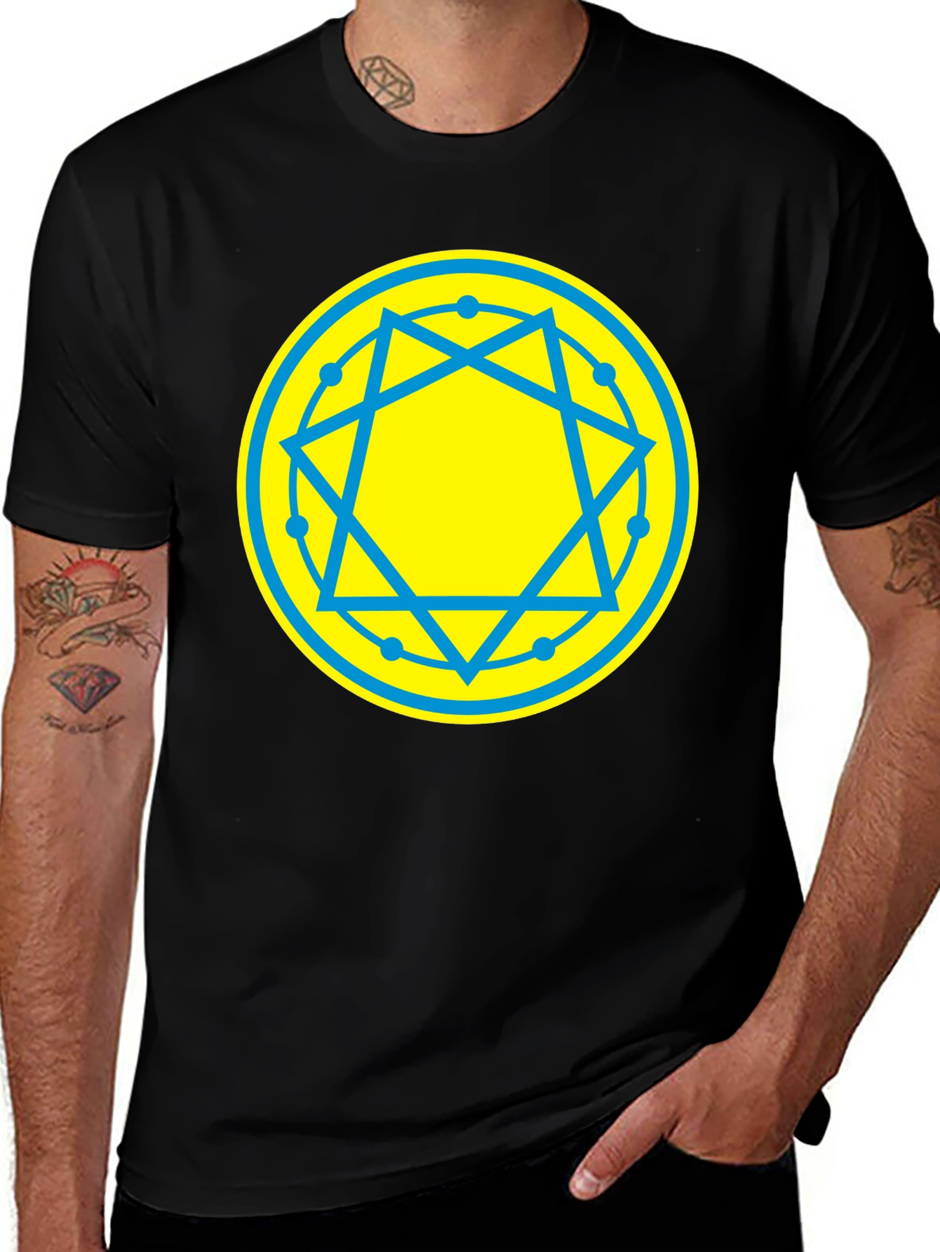 Geometric Symbol Tee - Black Cotton Blend T-Shirt