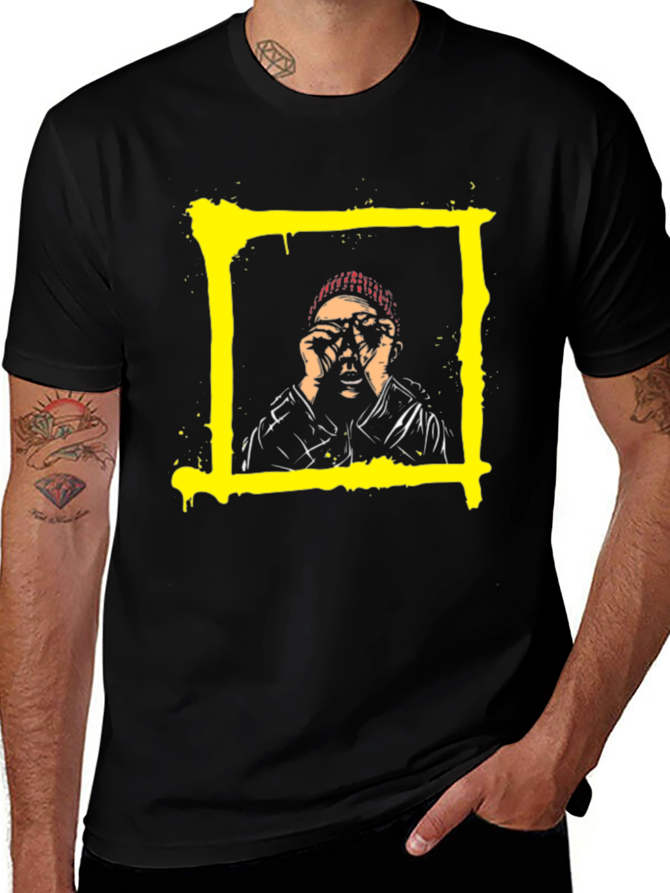 Edgy Graphic Tee - Yellow Square Design