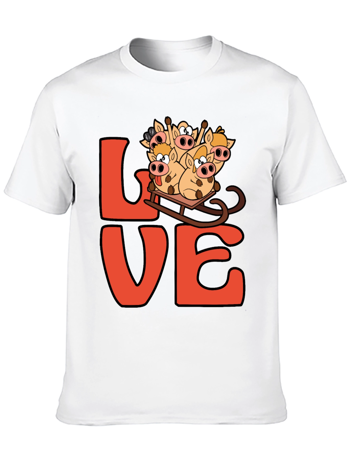 Love Pig Sled Black T-Shirt