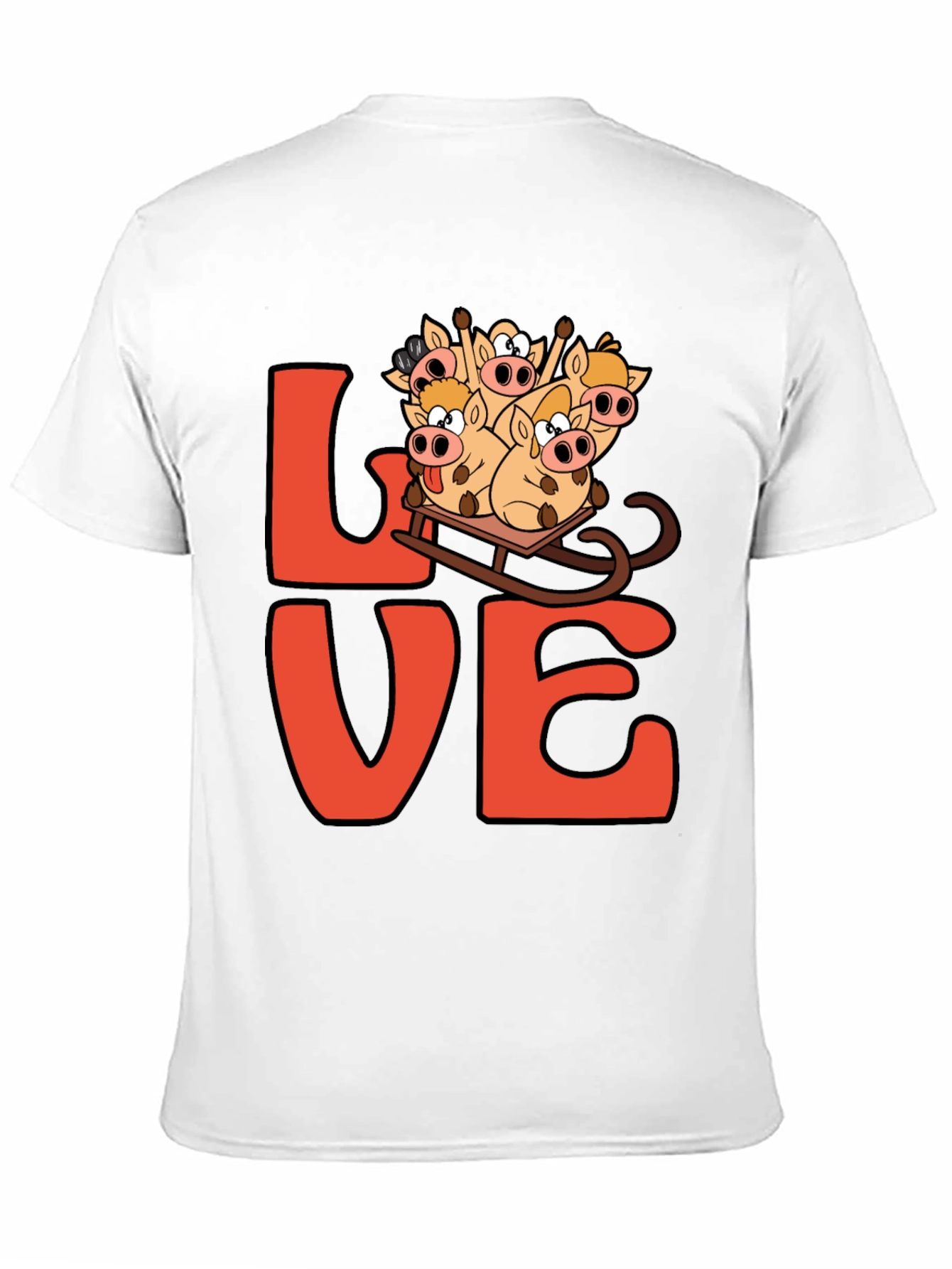 Love Pig Sled Black T-Shirt