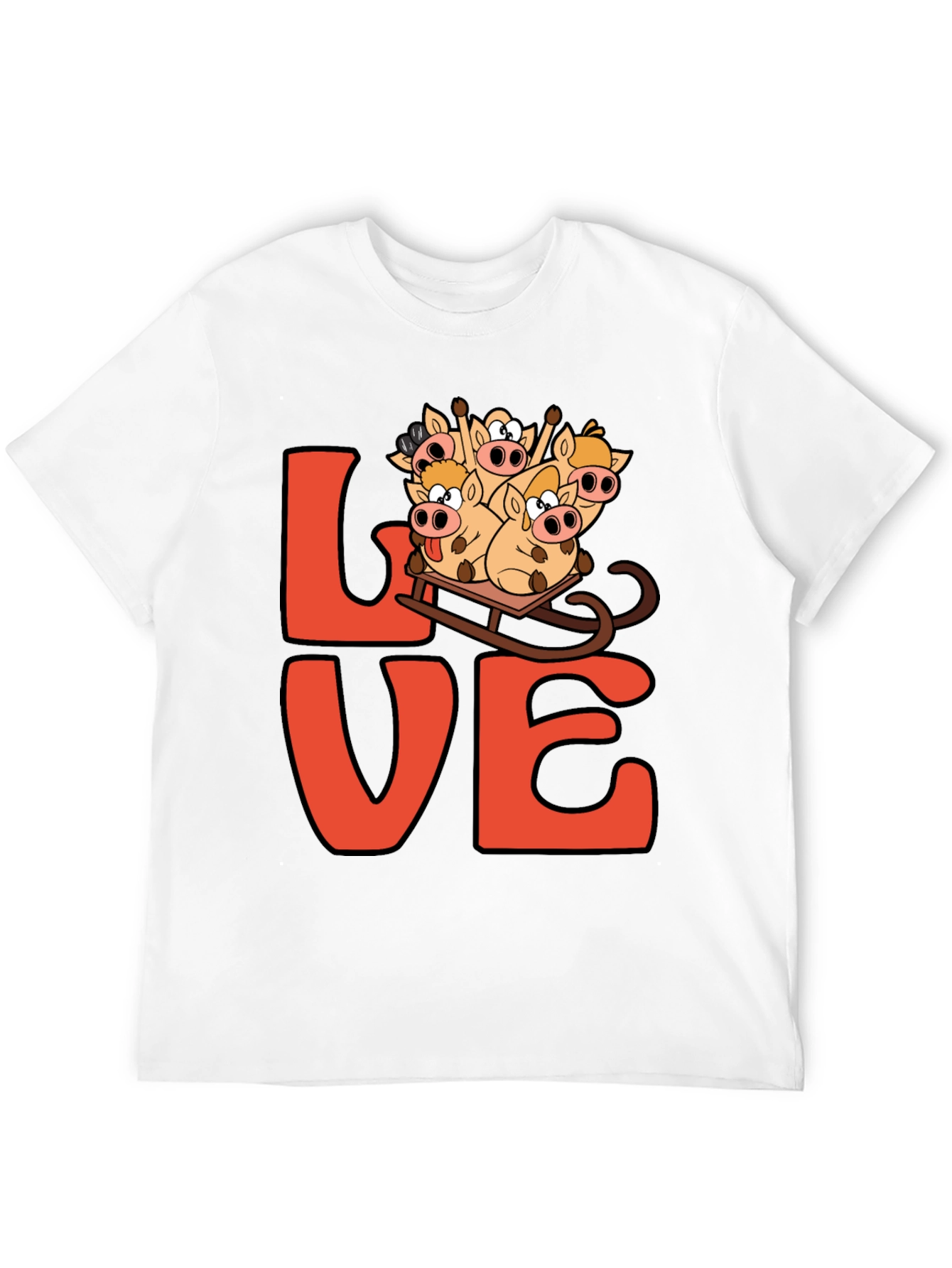 Love Pig Sled Black T-Shirt
