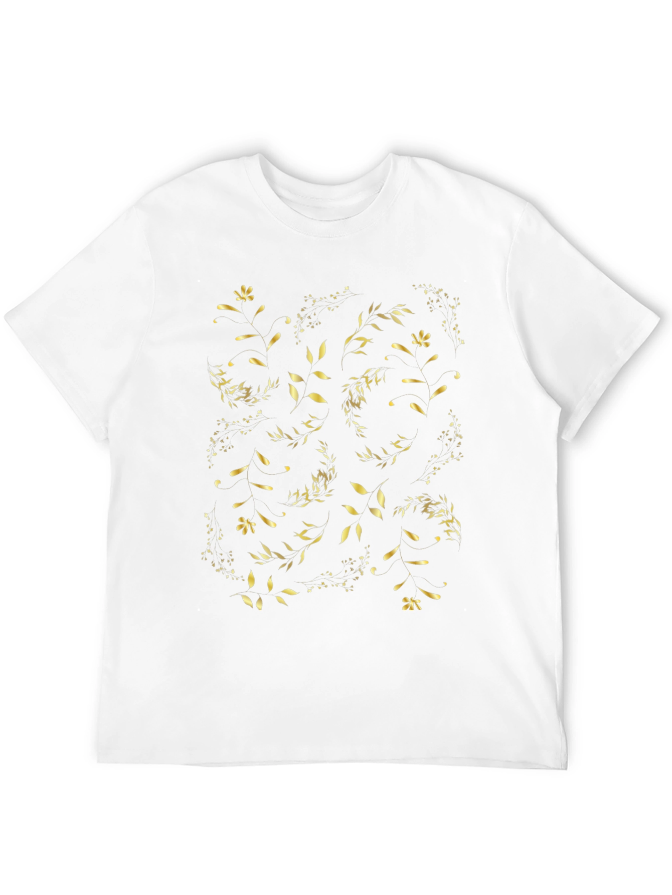 Golden Floral Print Black T-Shirt