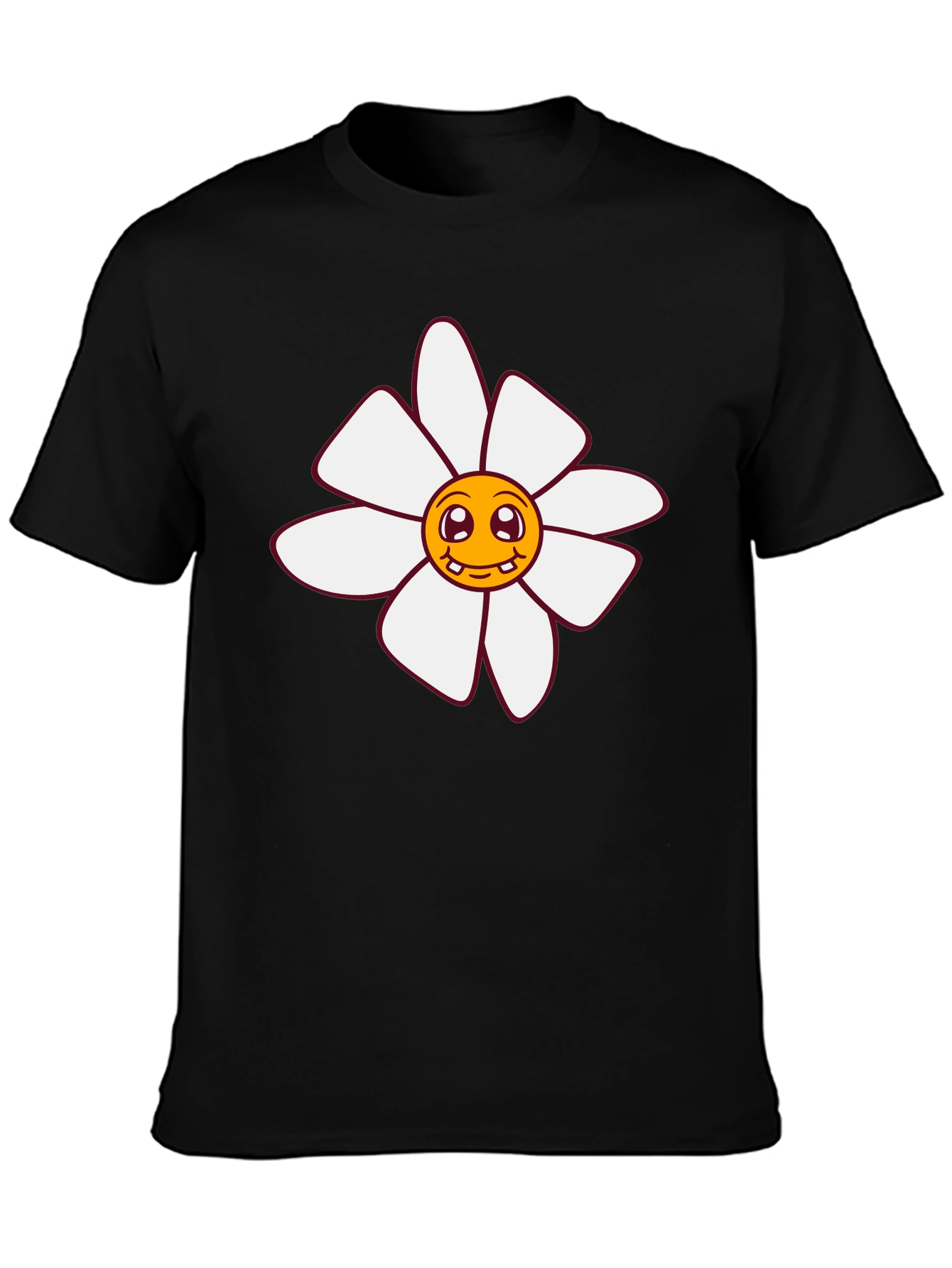 Smiling Flower Graphic Tee - Black Cotton T-Shirt