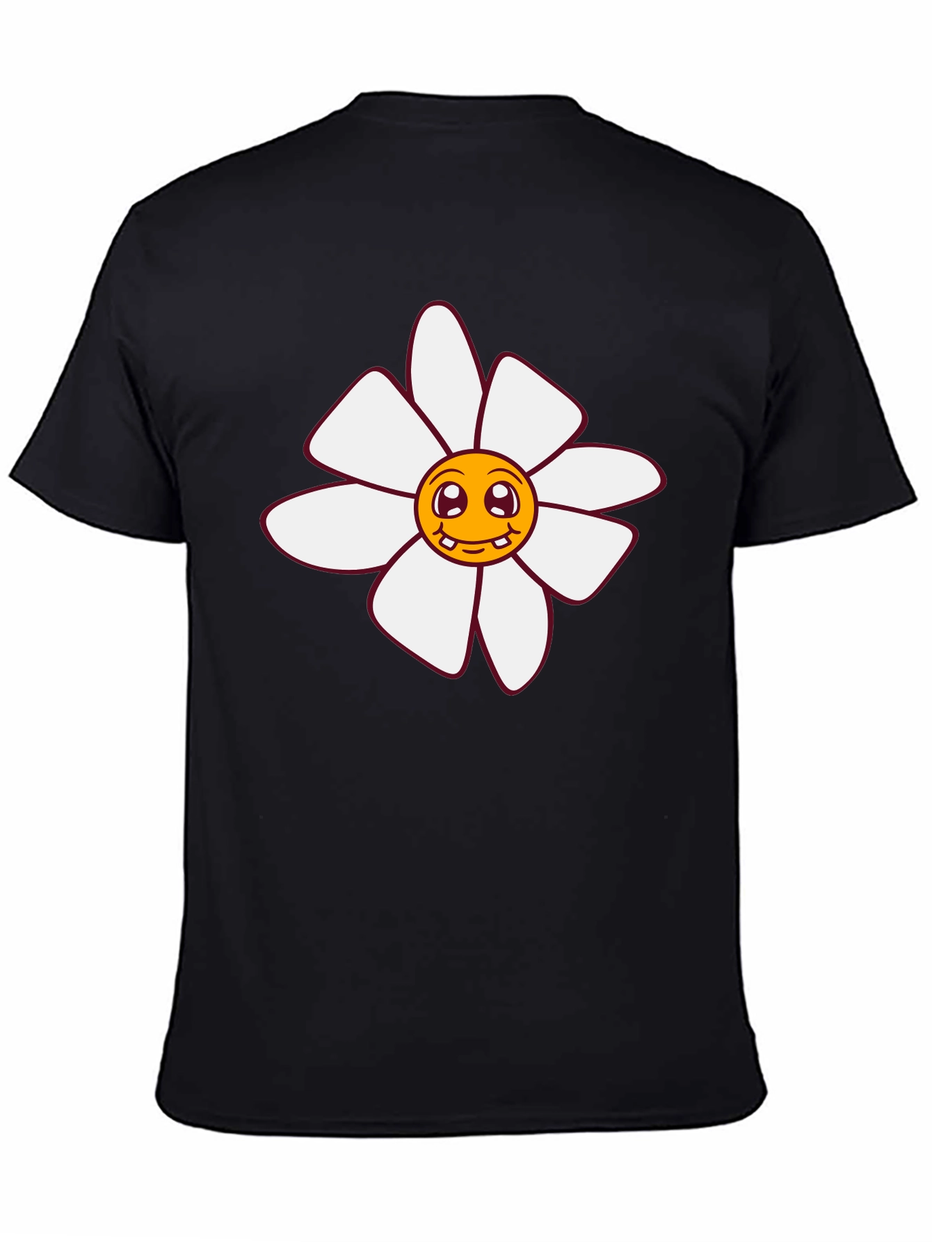 Smiling Flower Graphic Tee - Black Cotton T-Shirt
