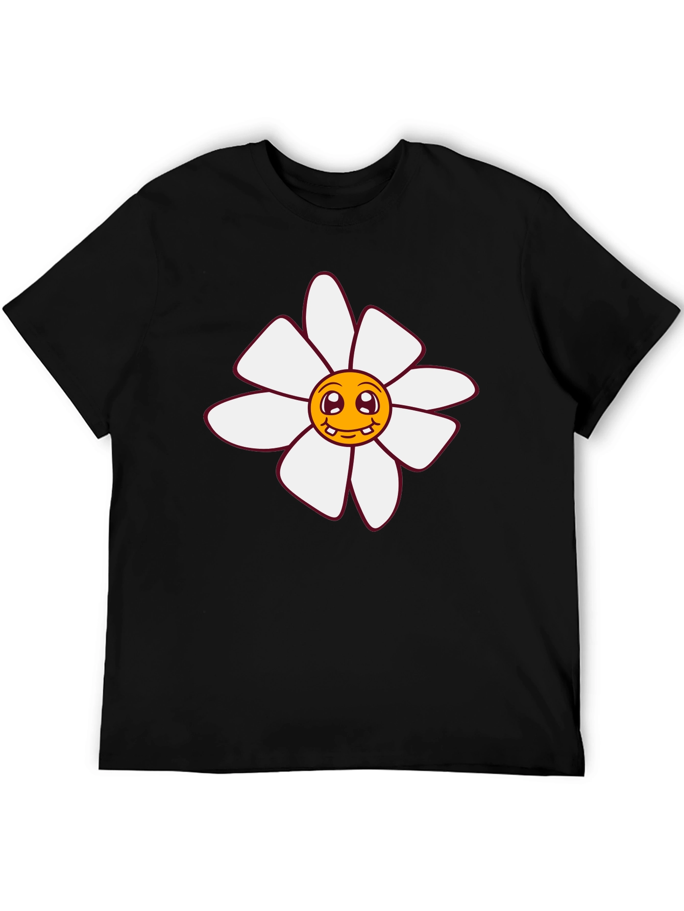 Smiling Flower Graphic Tee - Black Cotton T-Shirt