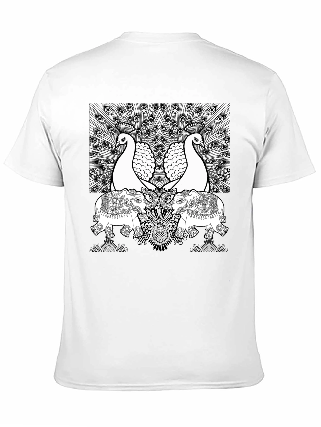 Peacock Elephant Graphic Print Tee - Black
