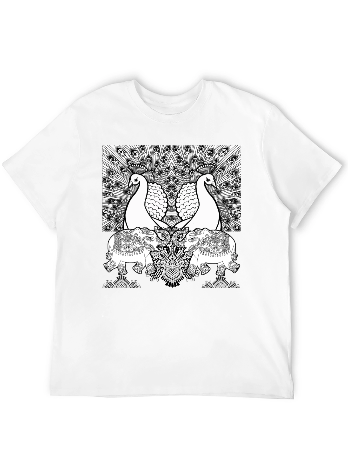 Peacock Elephant Graphic Print Tee - Black
