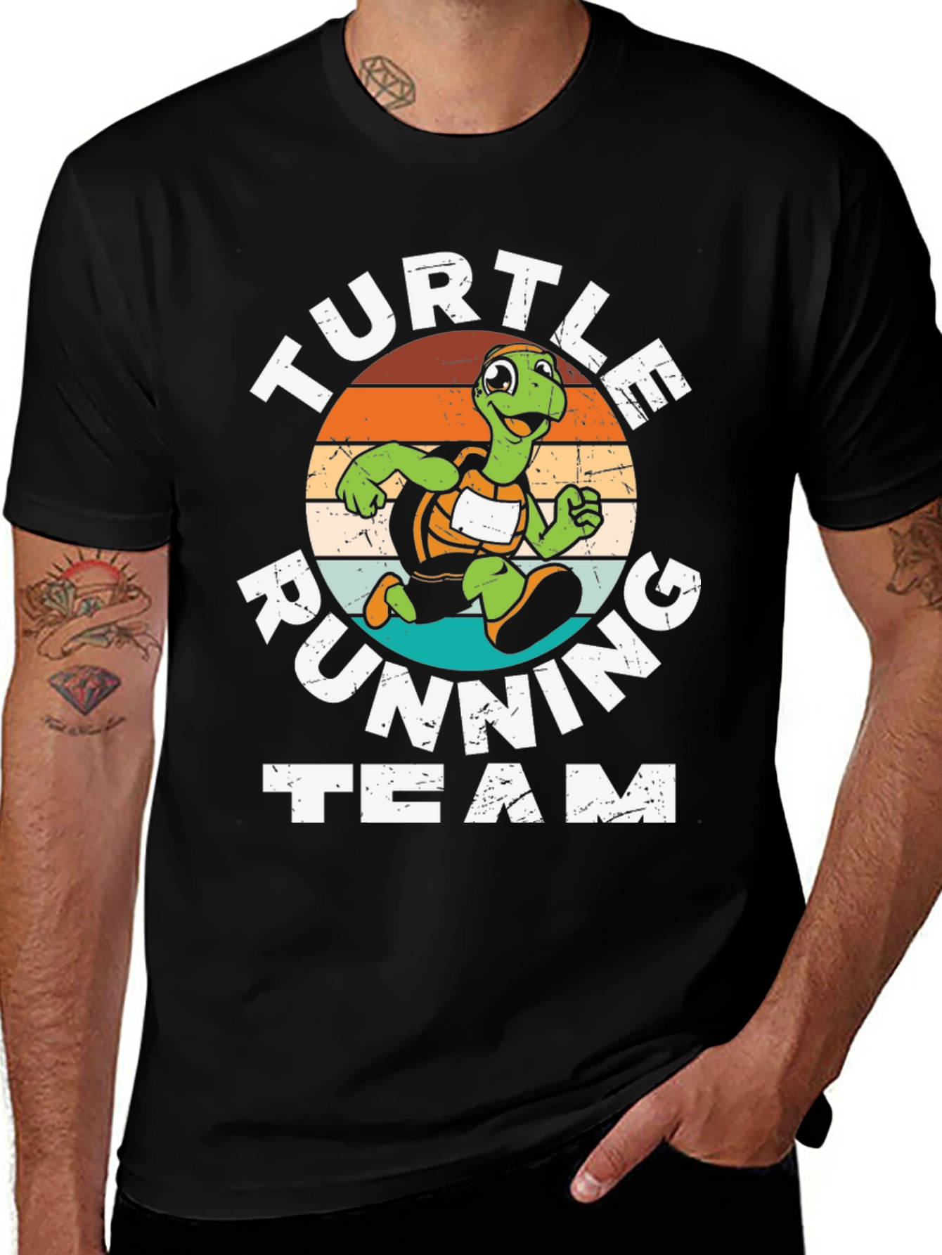 Turtle Running Team Graphic Tee - Black Cotton Blend