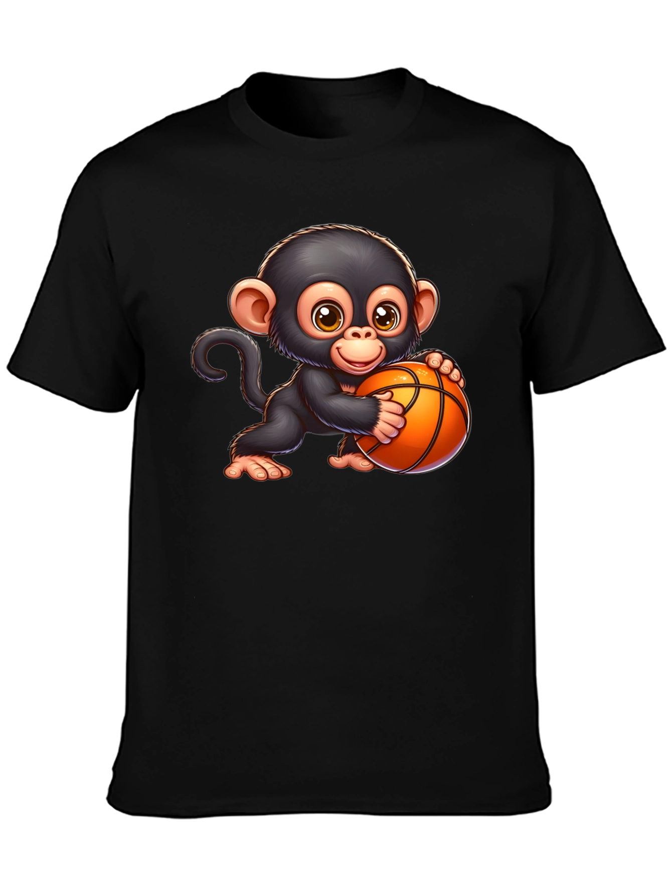 Cartoon Monkey Basketball Graphic T-Shirt