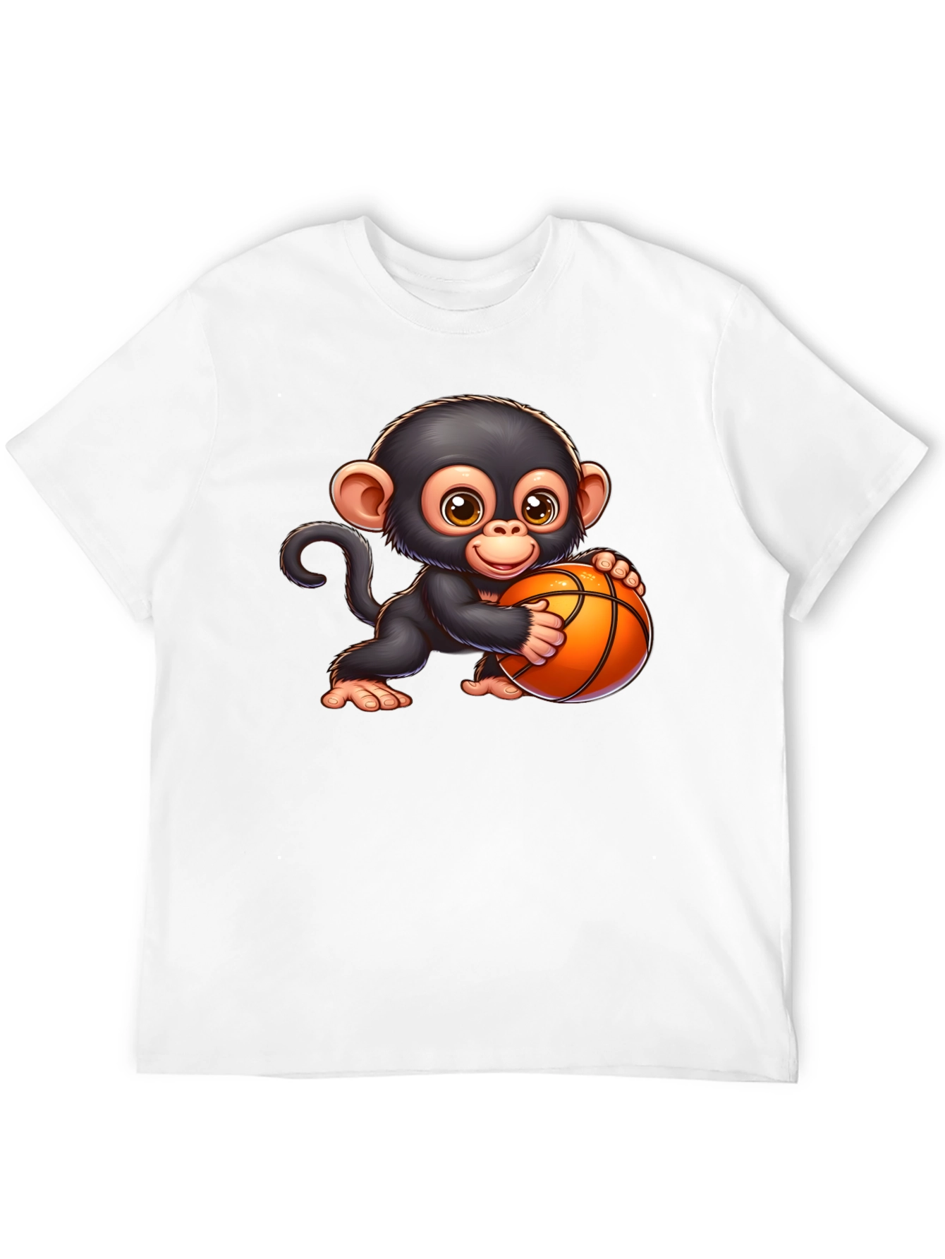 Cartoon Monkey Basketball Graphic T-Shirt