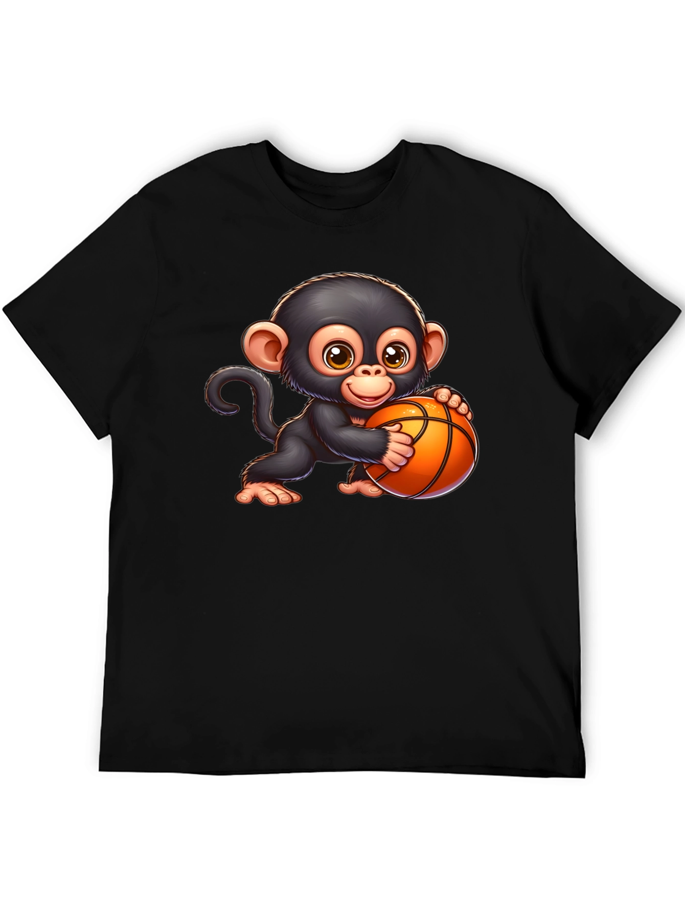Cartoon Monkey Basketball Graphic T-Shirt