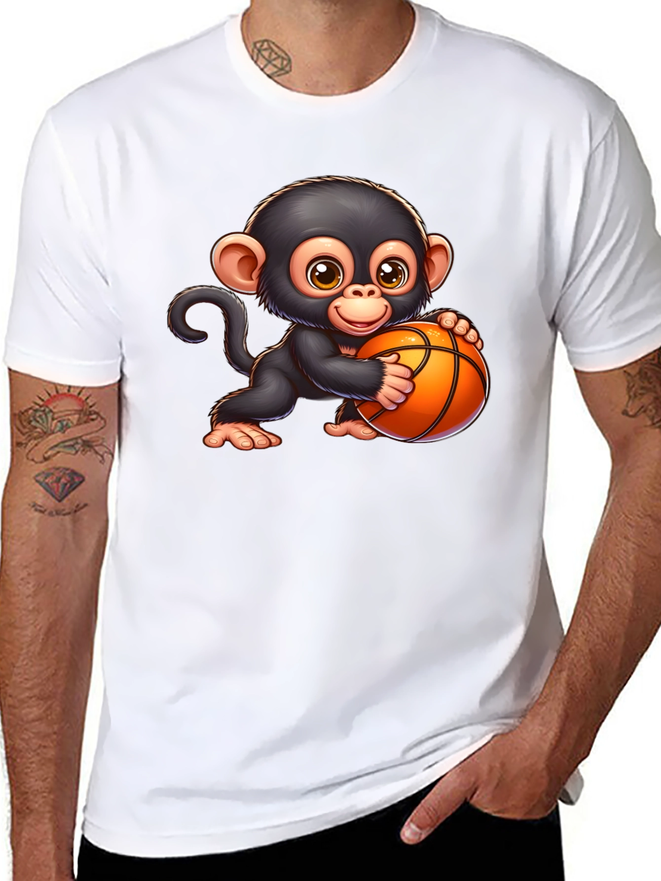 Cartoon Monkey Basketball Graphic T-Shirt
