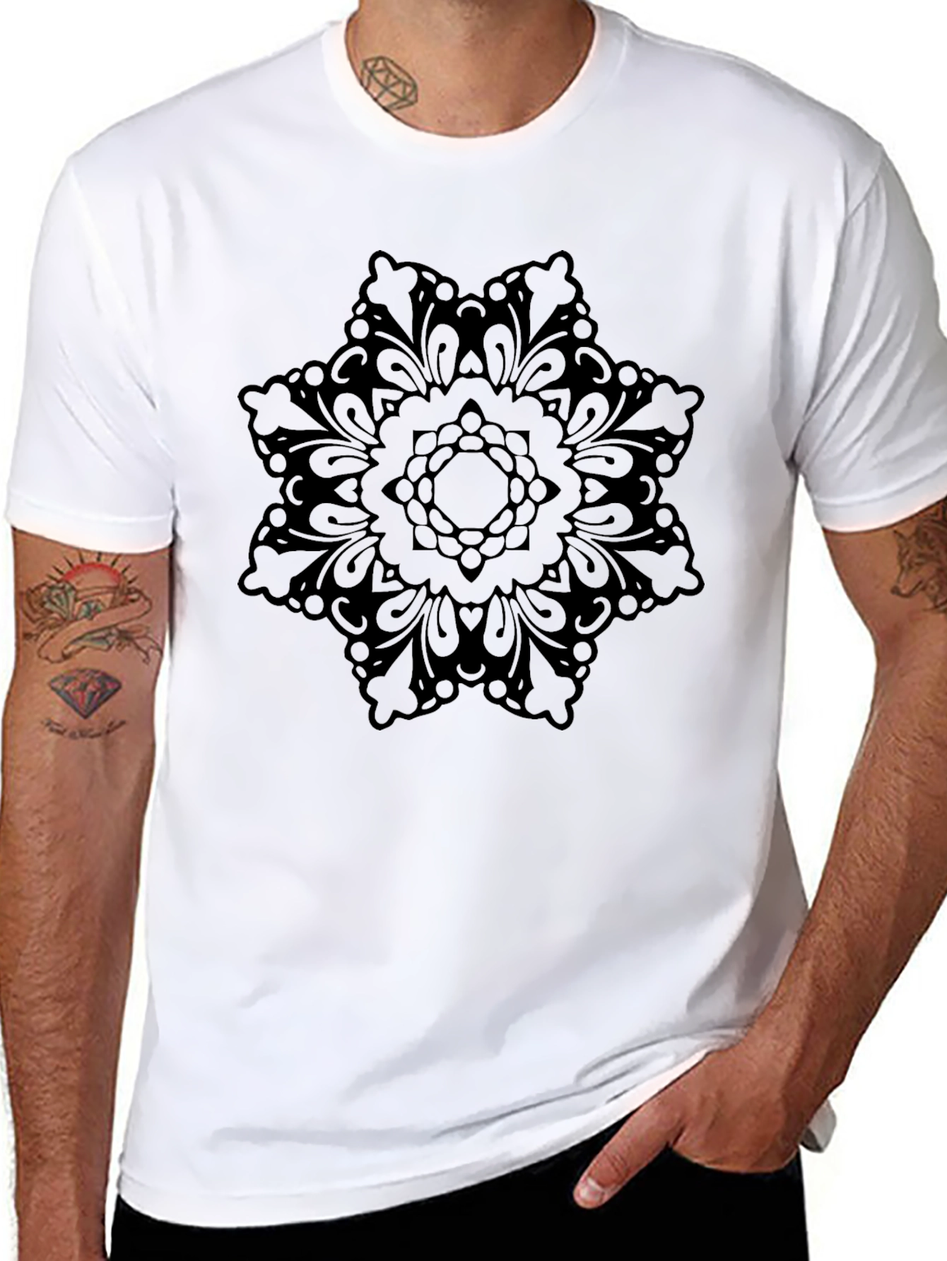 Black Mandala Graphic T-Shirt - Casual Style