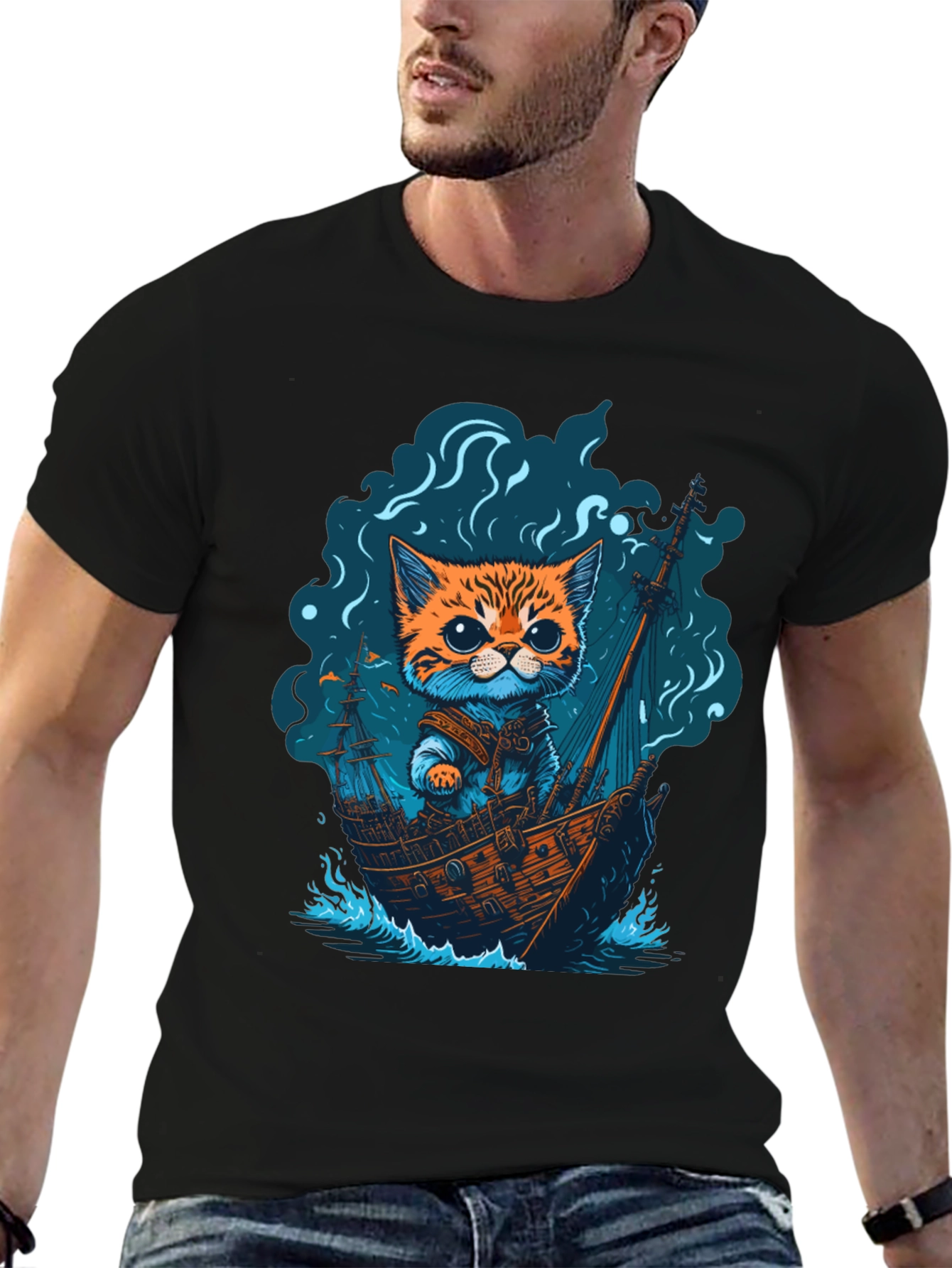 Cat Pirate Ship T-Shirt: Sea Adventure Tee
