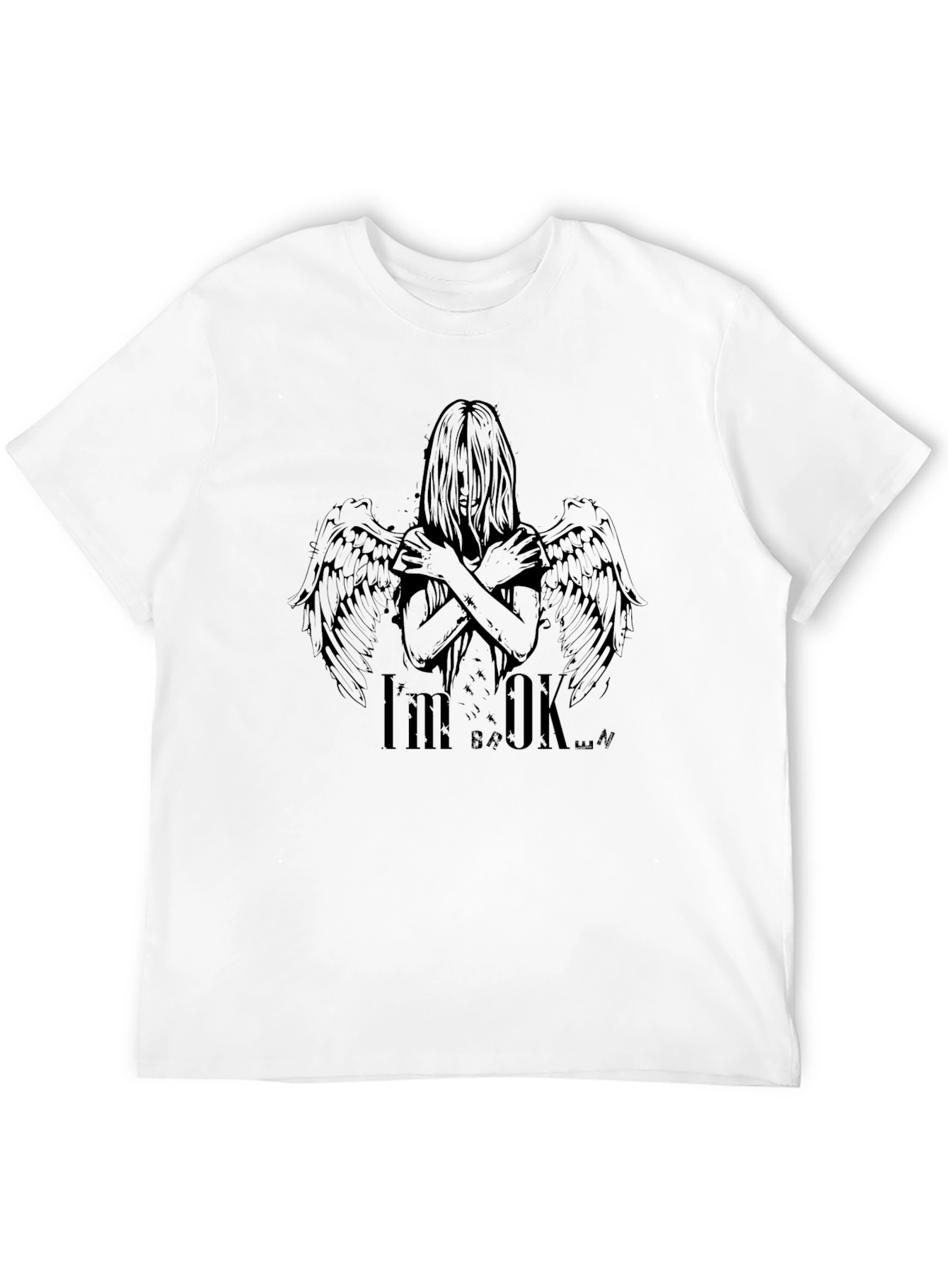 Im OK Broken Wings Graphic Black T-Shirt