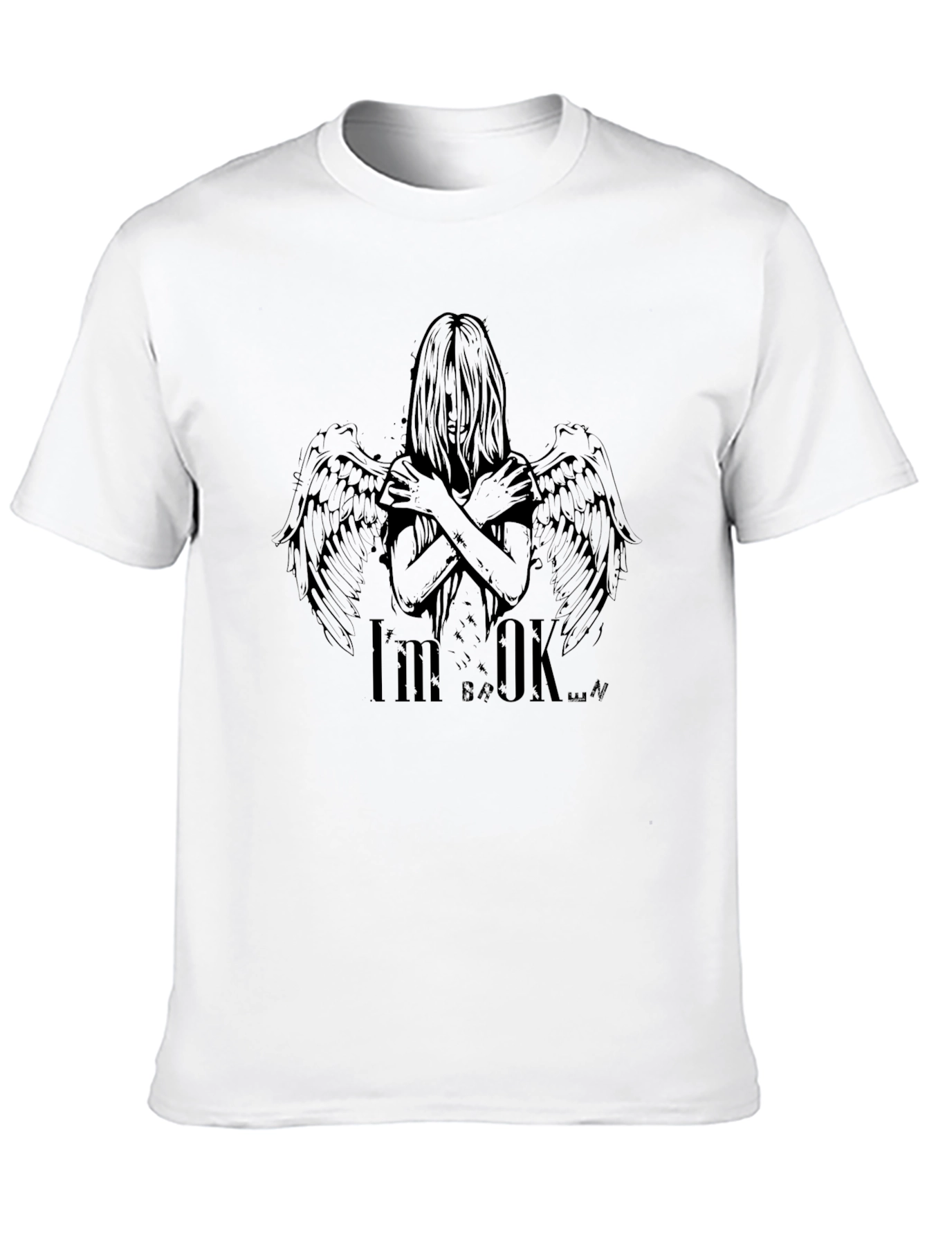 Im OK Broken Wings Graphic Black T-Shirt