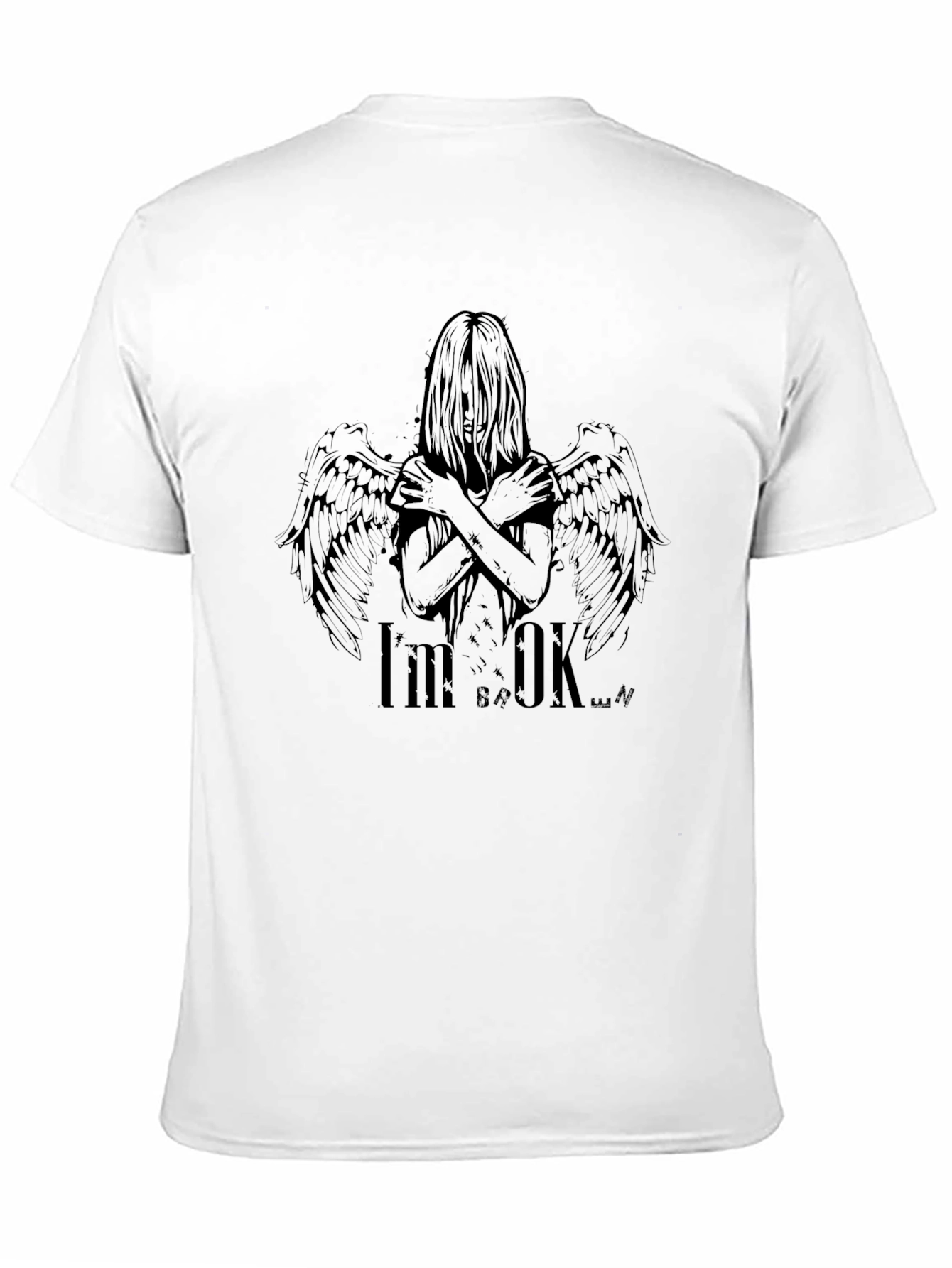 Im OK Broken Wings Graphic Black T-Shirt