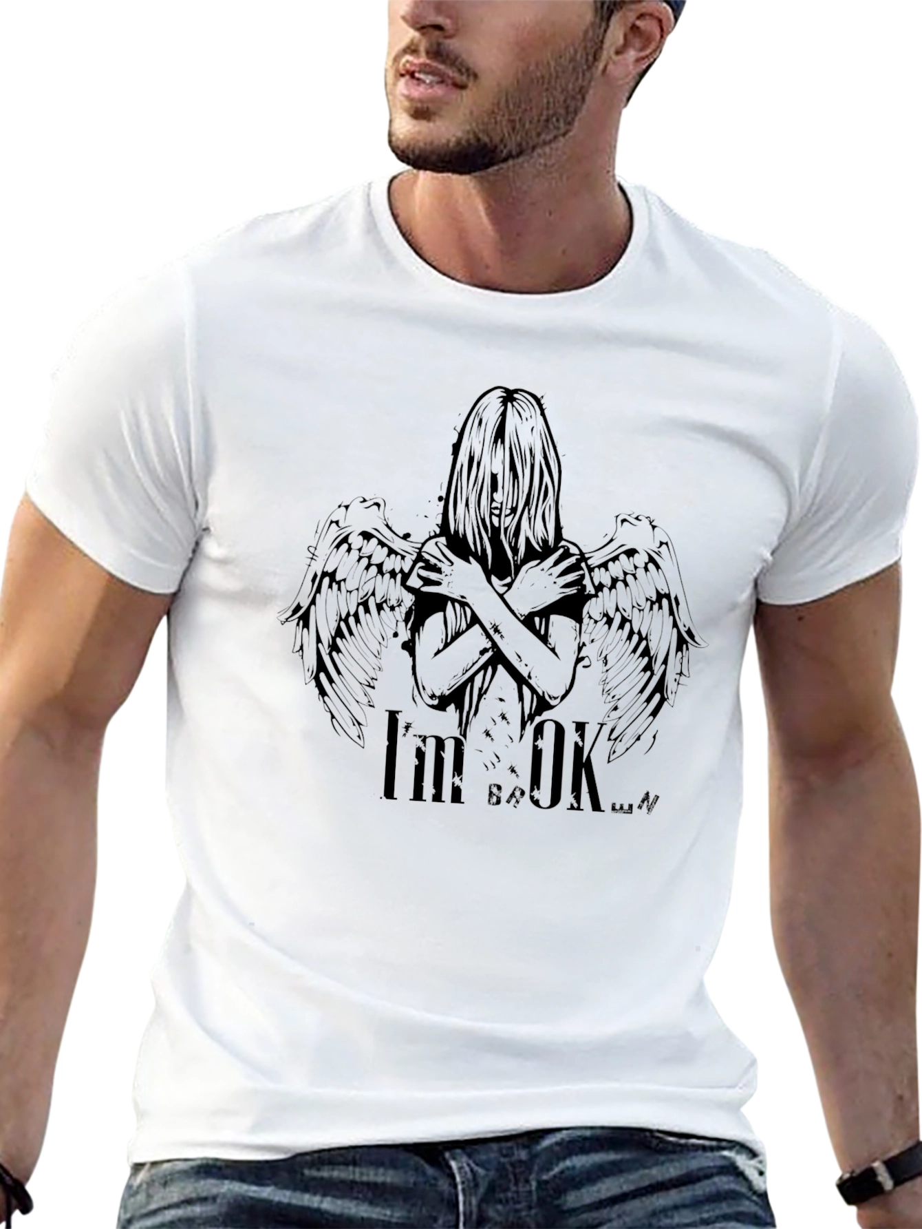 Im OK Broken Wings Graphic Black T-Shirt