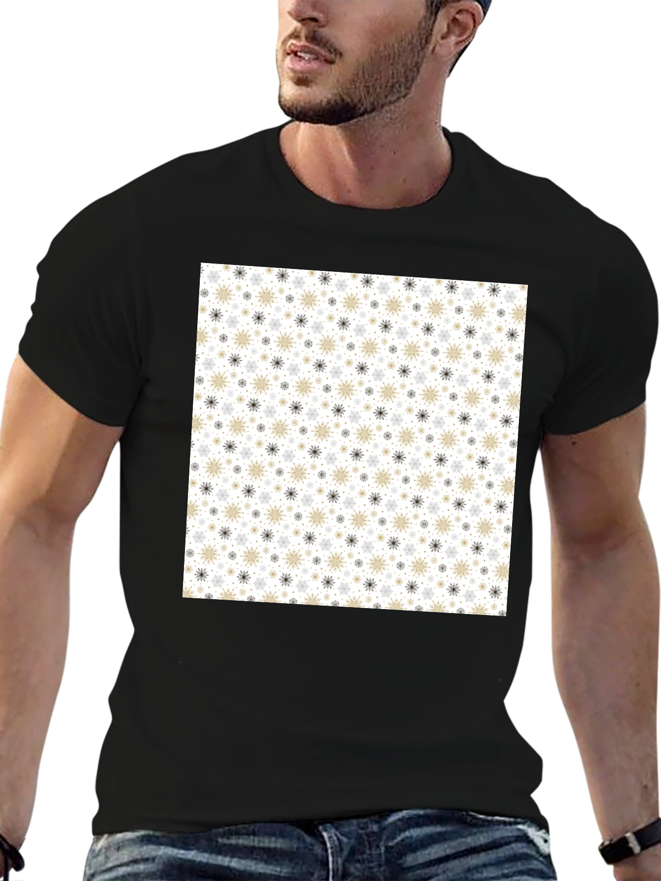 Snowflake Pattern Black T-Shirt