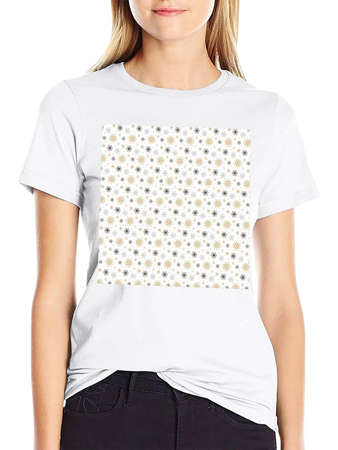 Snowflake Pattern Black T-Shirt