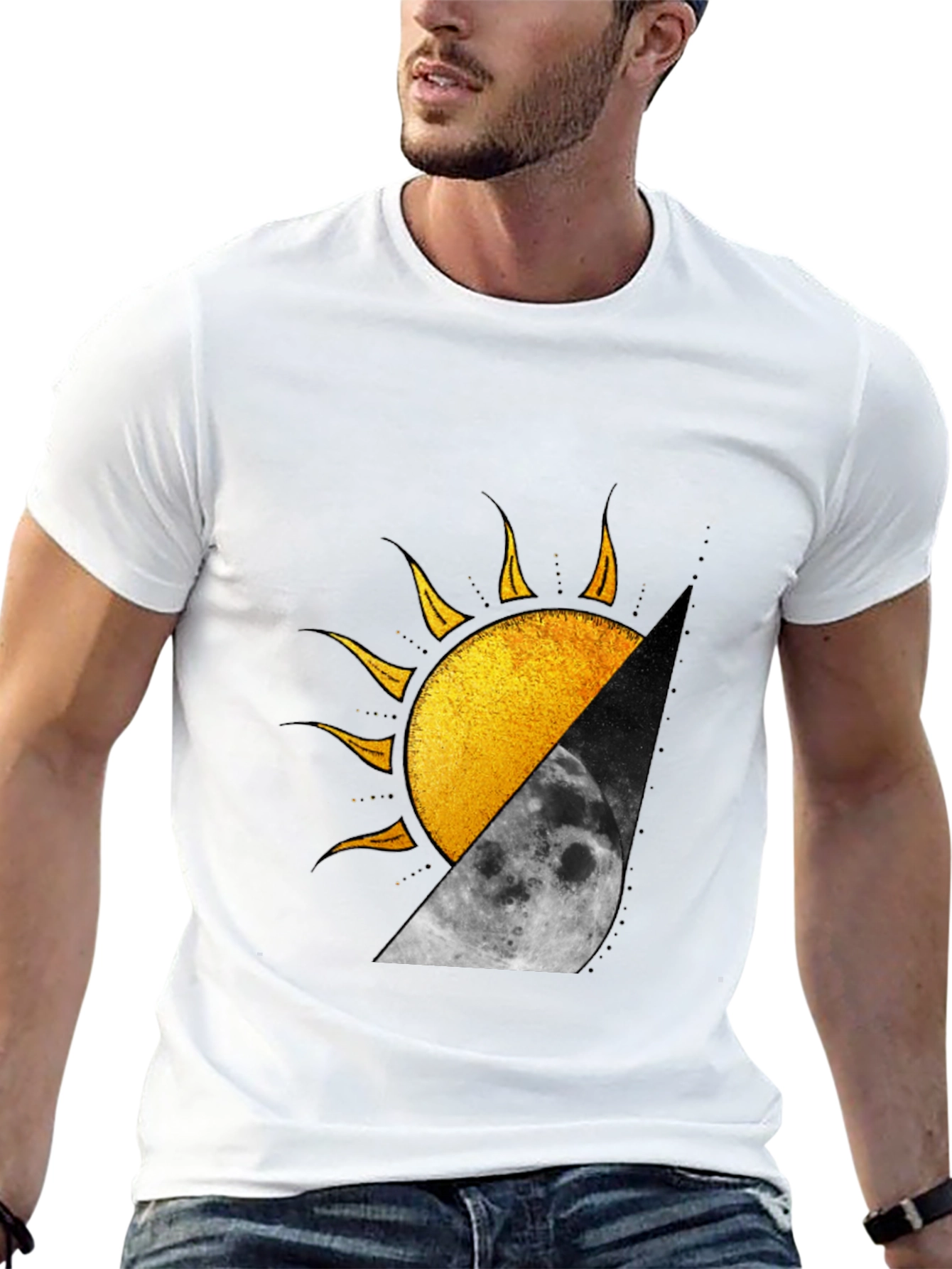 Sun and Moon Graphic Print Black T-Shirt