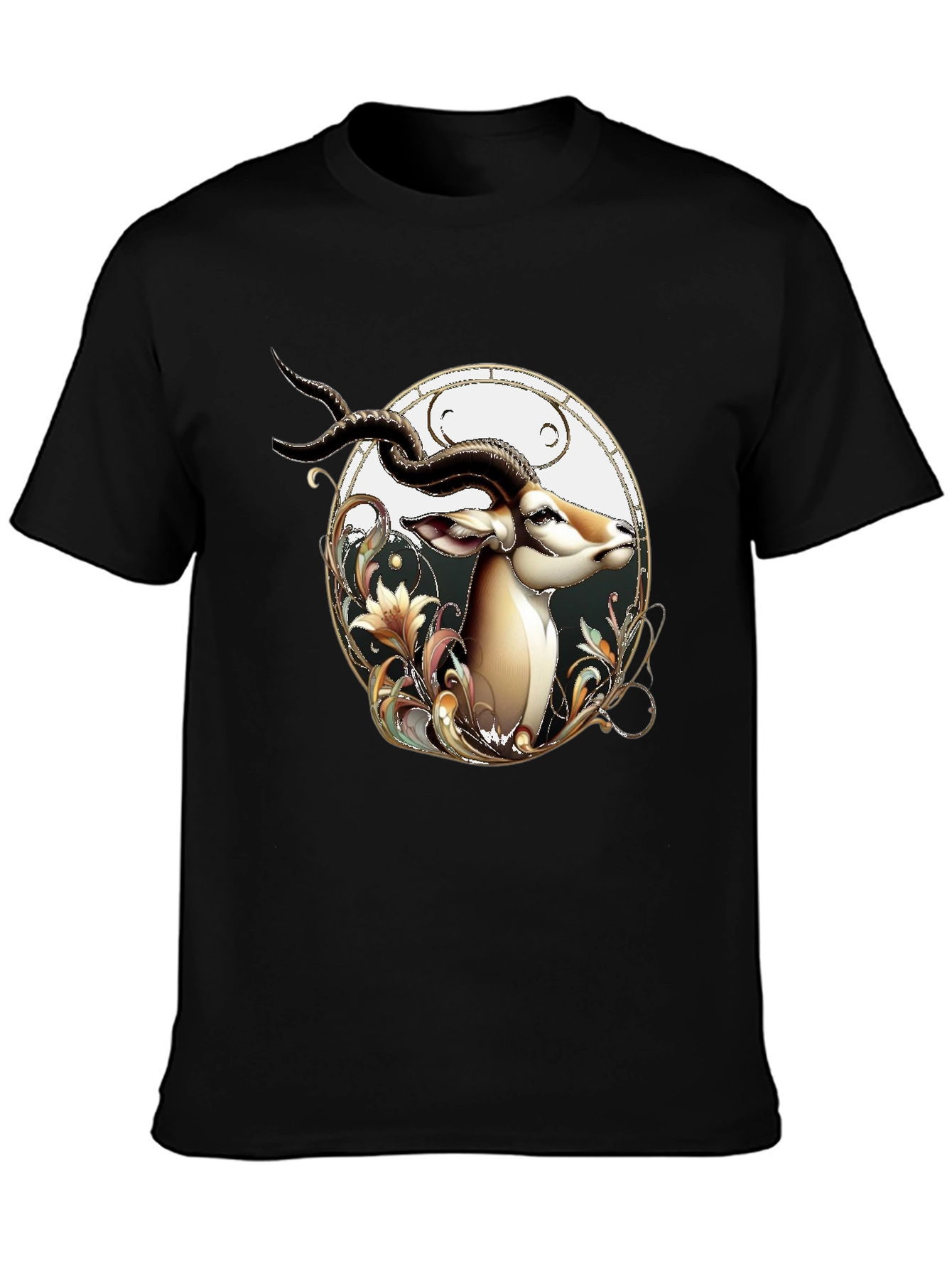 Stylish Black T-Shirt with Gazelle Graphic Design