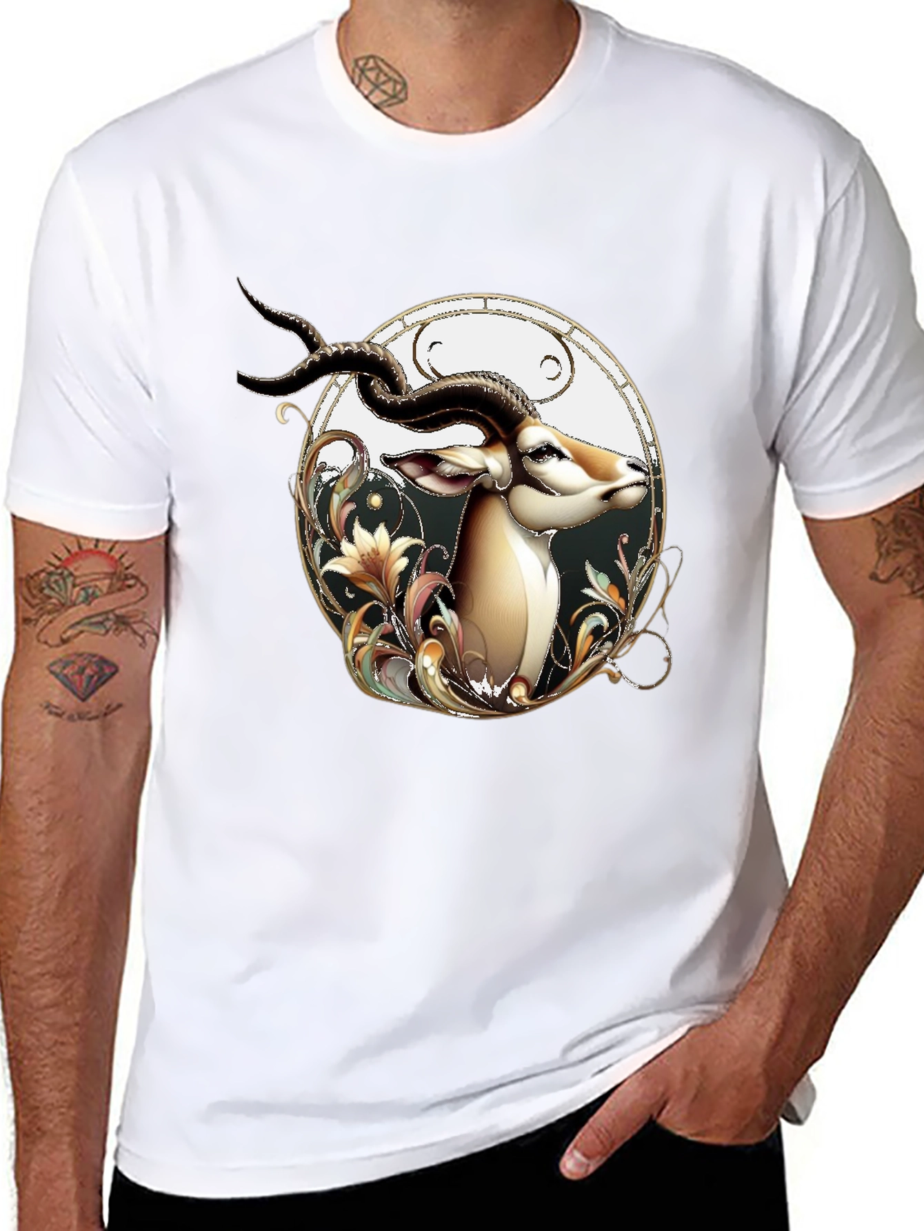 Stylish Black T-Shirt with Gazelle Graphic Design