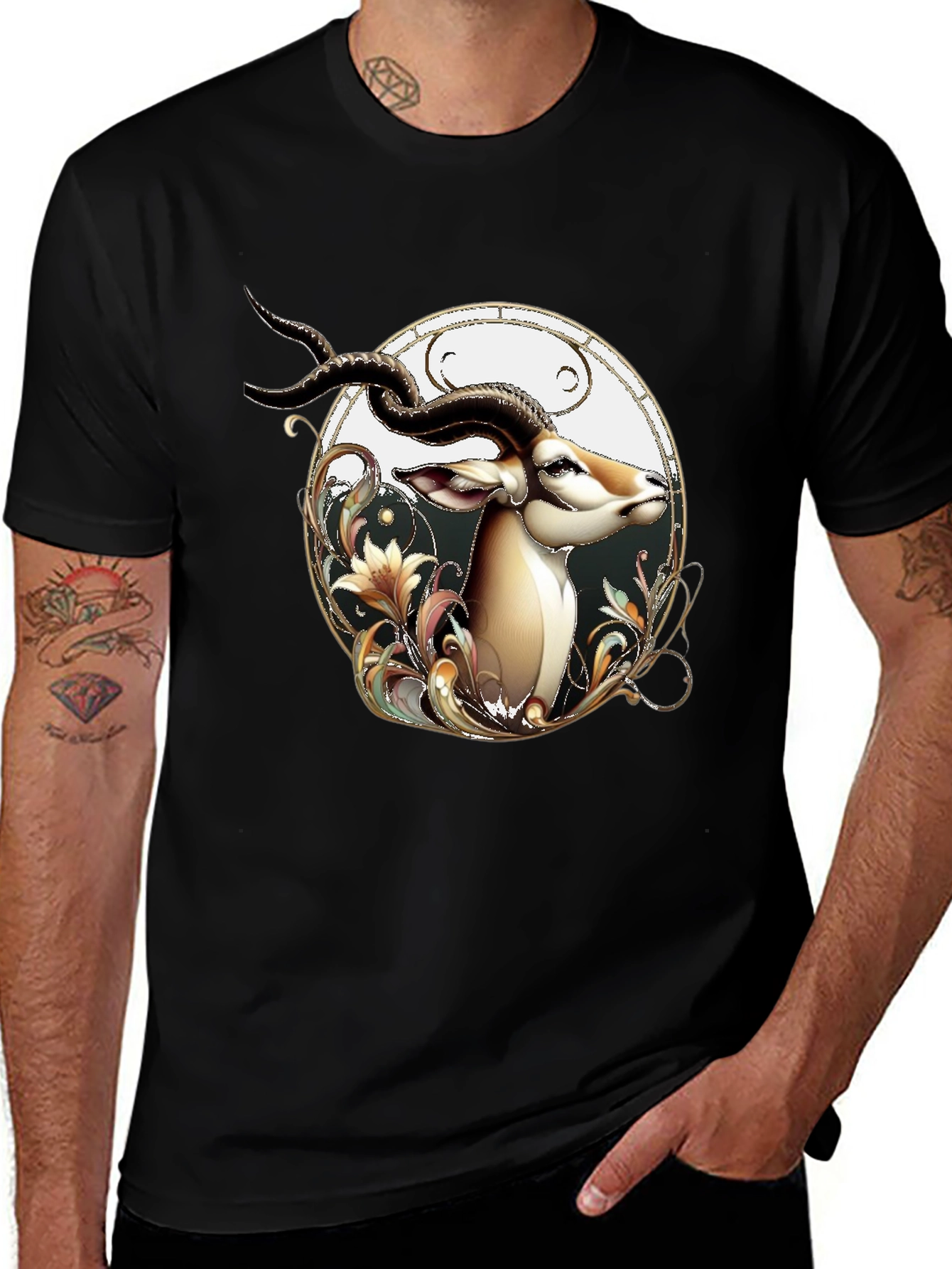 Stylish Black T-Shirt with Gazelle Graphic Design