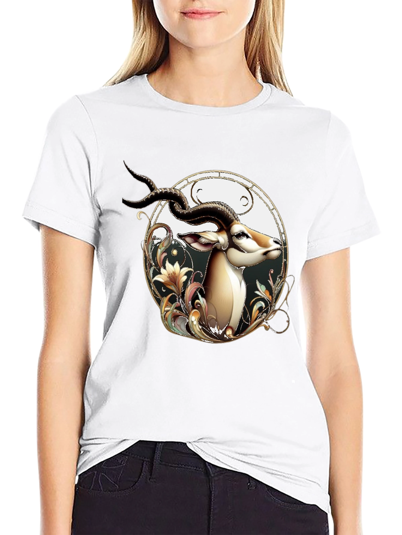 Stylish Black T-Shirt with Gazelle Graphic Design