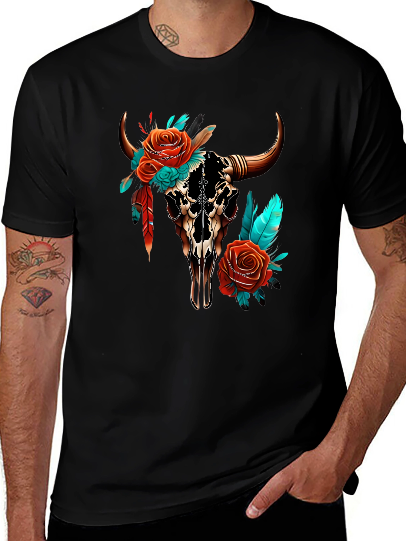Floral Bull Skull T-Shirt - Western Style Tee